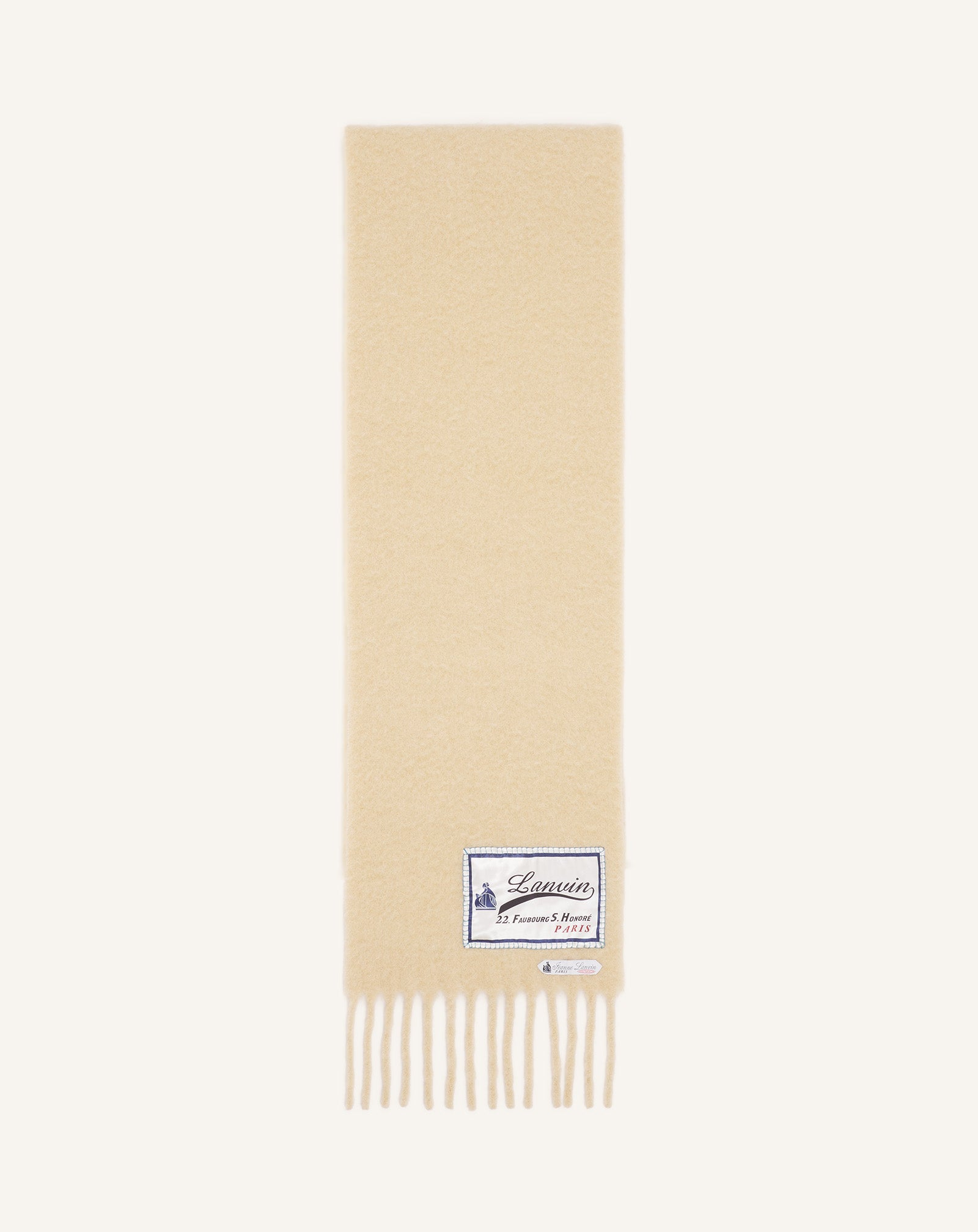 FRINGED WOOL SCARF WITH 22 FAUBOURG LABEL