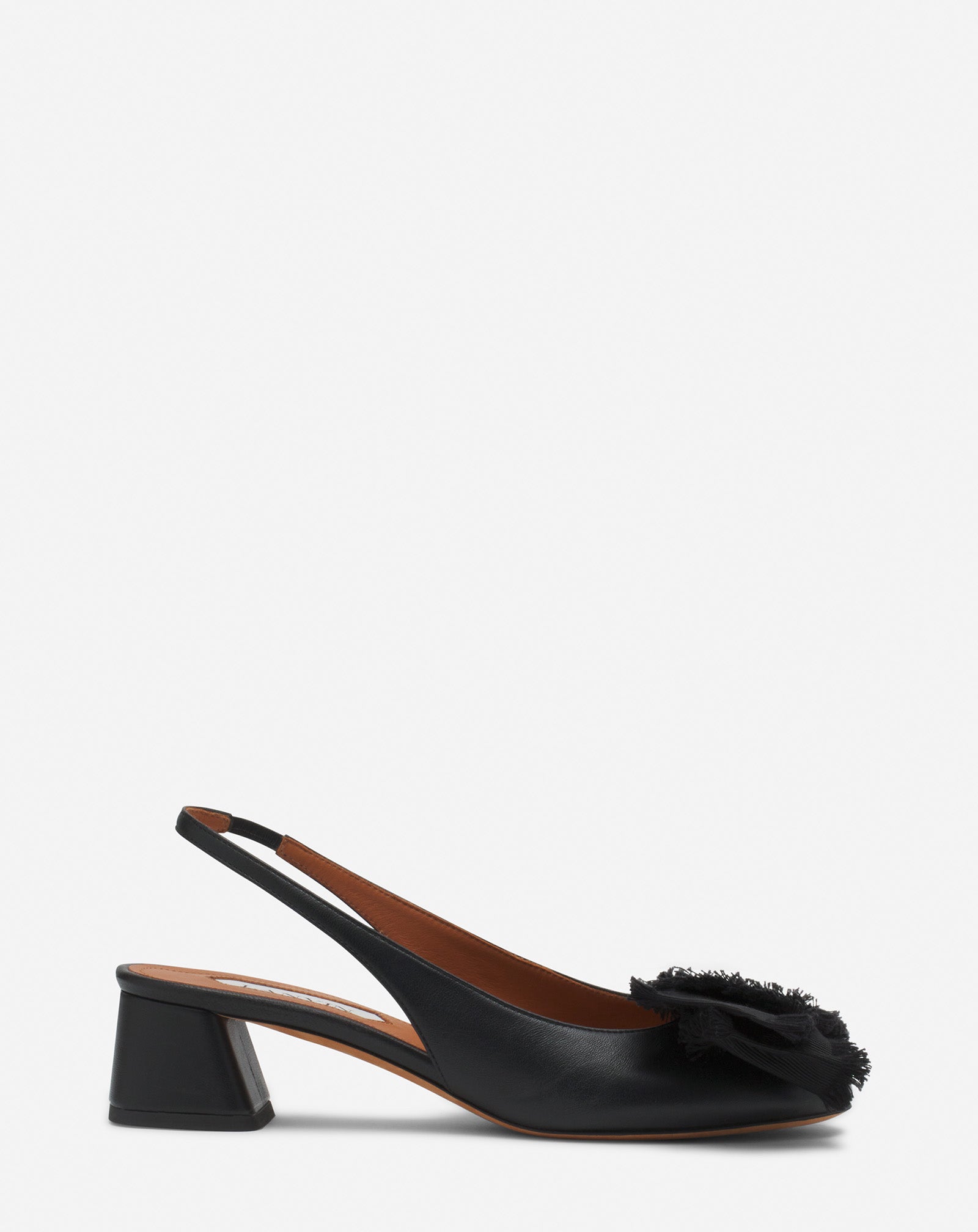 BLACK LEATHER HEELED SLINGBACK BALLERINA
