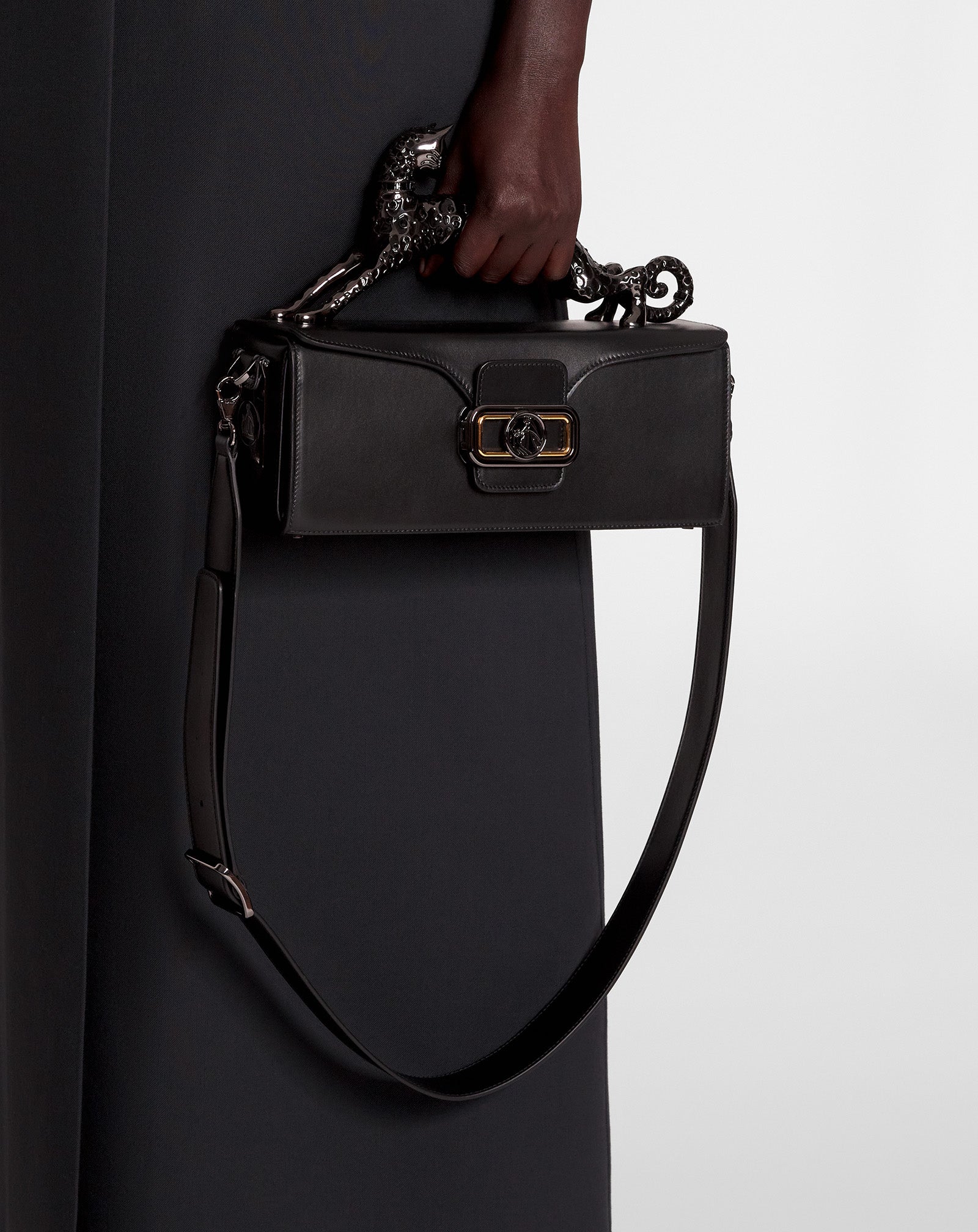 BLACK MEDIUM LEATHER PENCIL CAT BAG