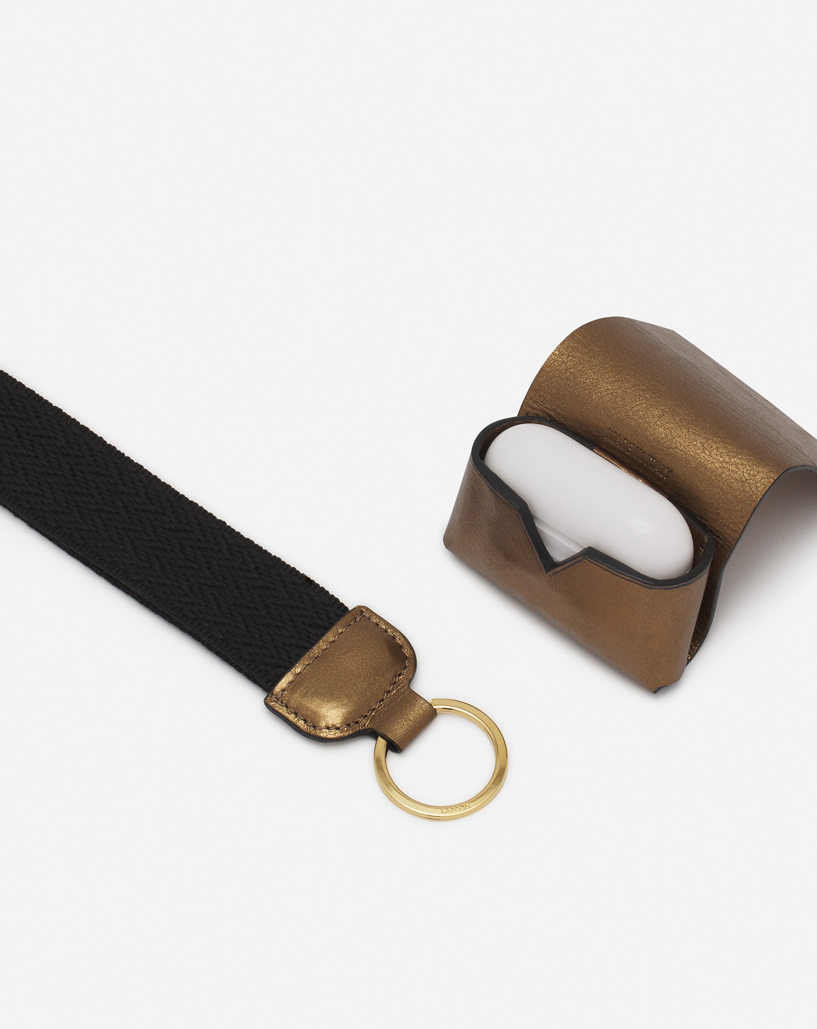 LANVIN SIGNATURE CASE FOR AIRPODS PRO IN METALLIC GRAINED LEATHER