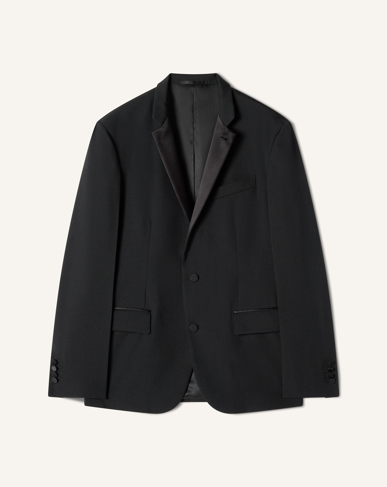 BLACK WOOL JACKET WITH STAND-UP COLLAR