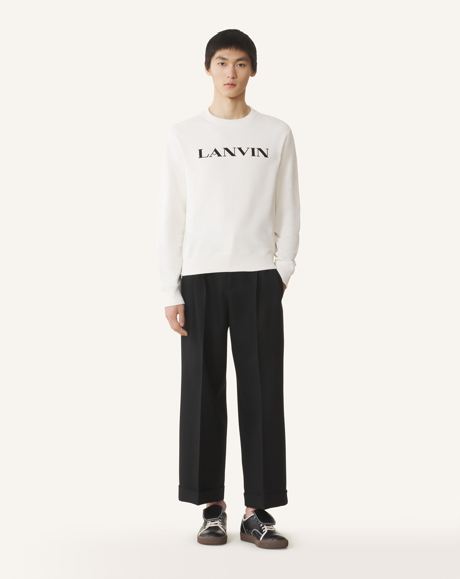 WHITE LANVIN EMBROIDERED COTTON SWEATSHIRT