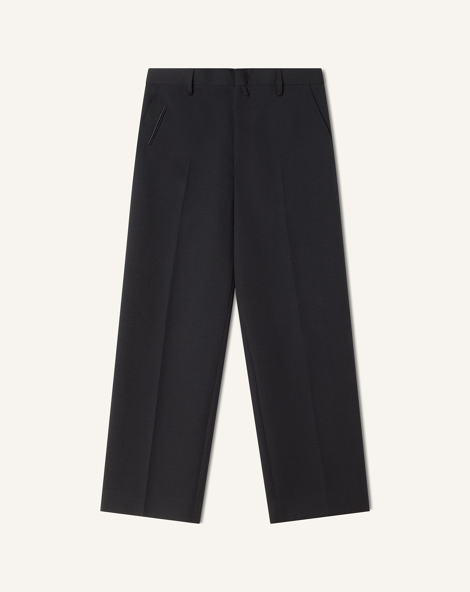 BLACK STRAIGHT-LEG WOOL PANTS