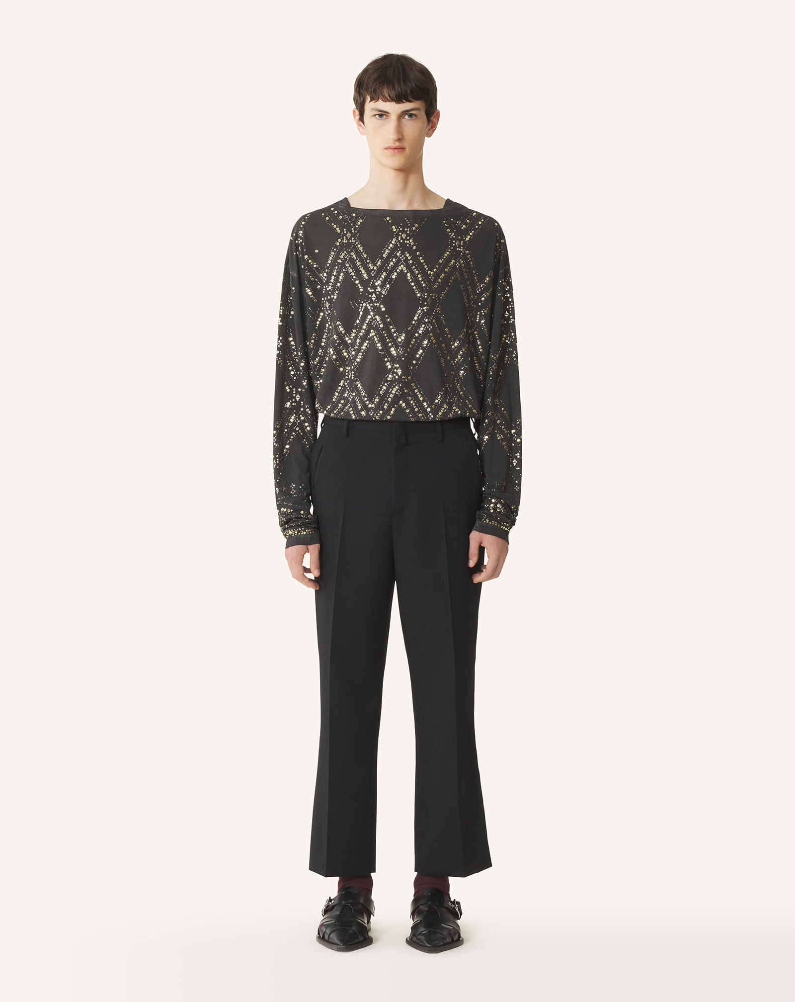 BLACK STRAIGHT-LEG WOOL PANTS