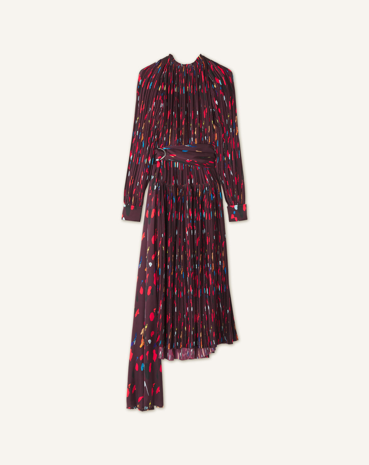 PRINTED PLEATED CHARMEUSE DRESS