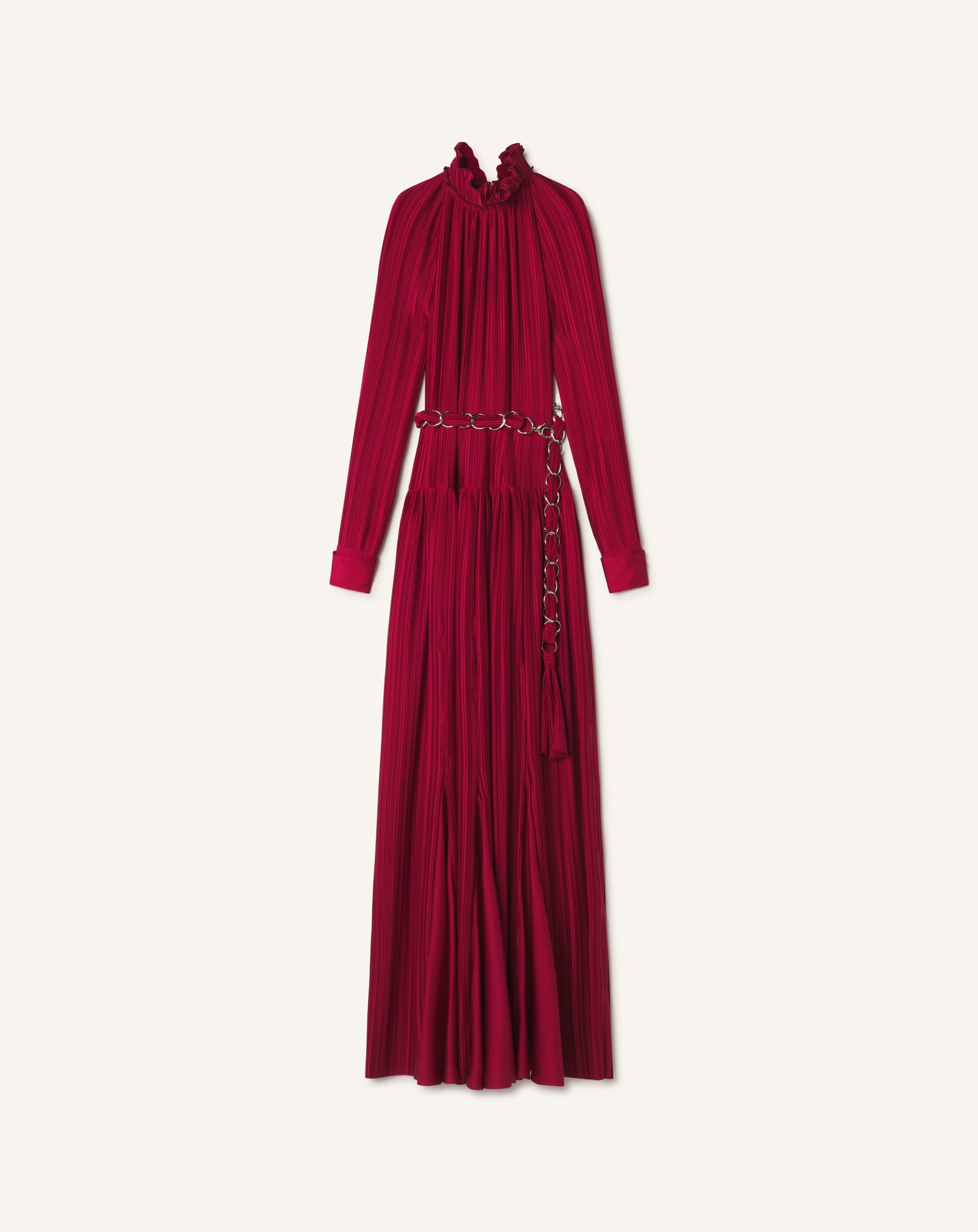 LONG PLEATED CHARMEUSE DRESS