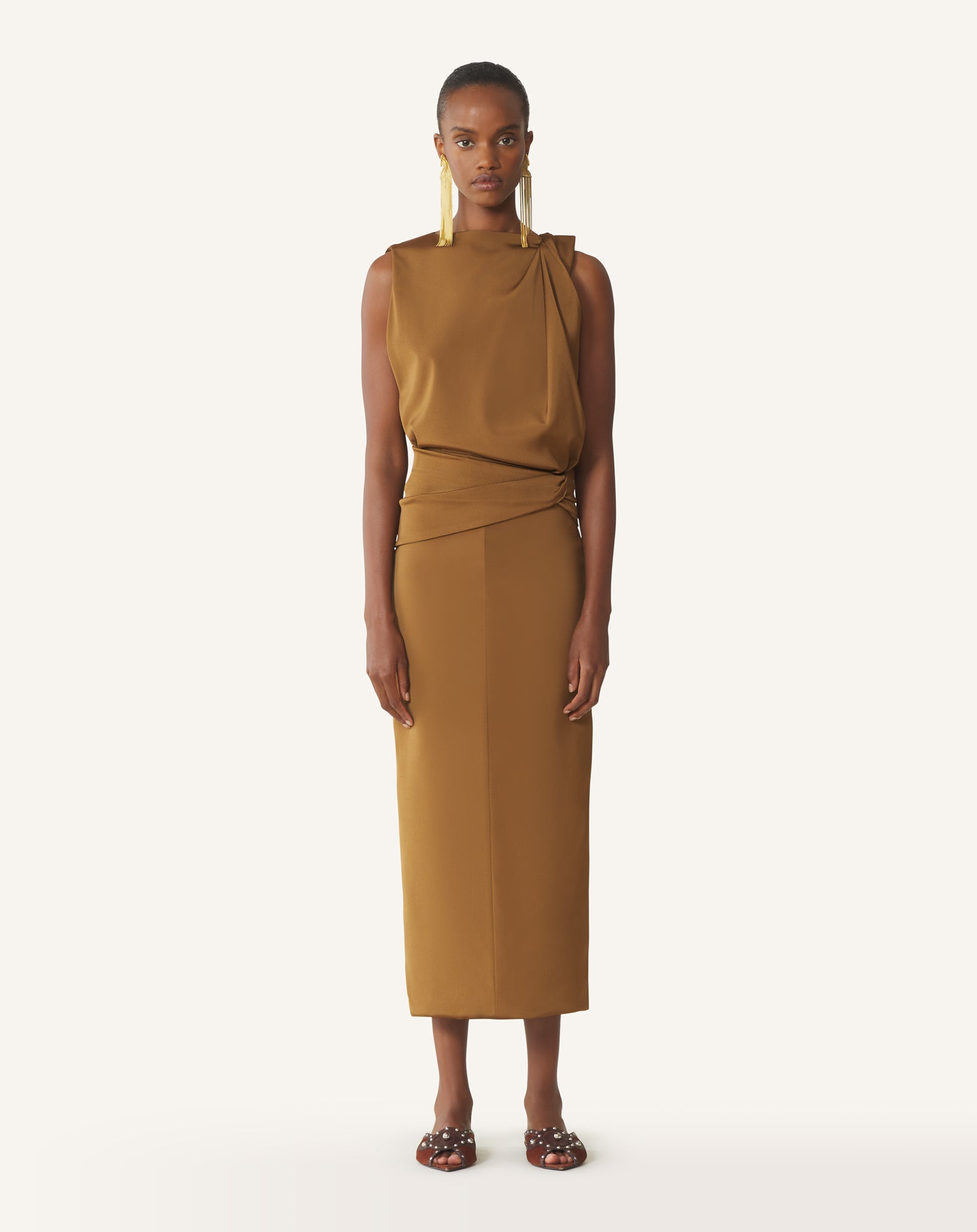 BROWN MIDI DRESS IN VISCOSE