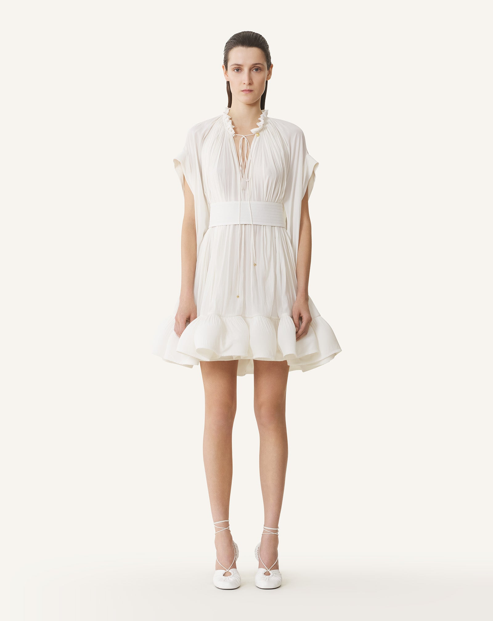 WHITE SHORT CHARMEUSE DRESS