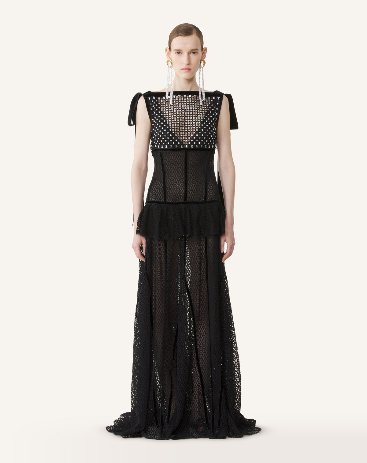 EMBROIDERED LACE HALTER DRESS