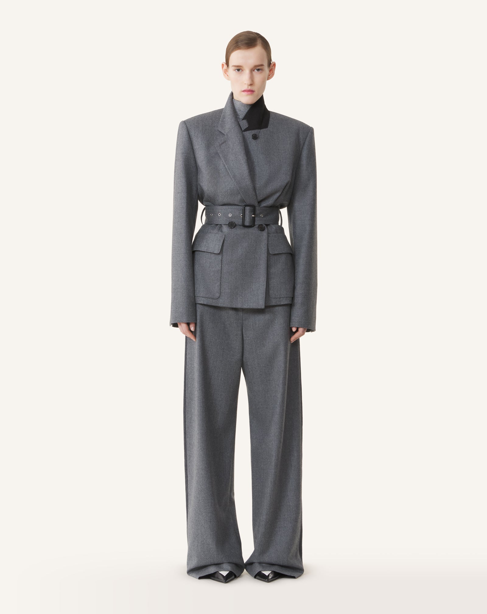 BELTED JACKET IN WOOL FLANNEL