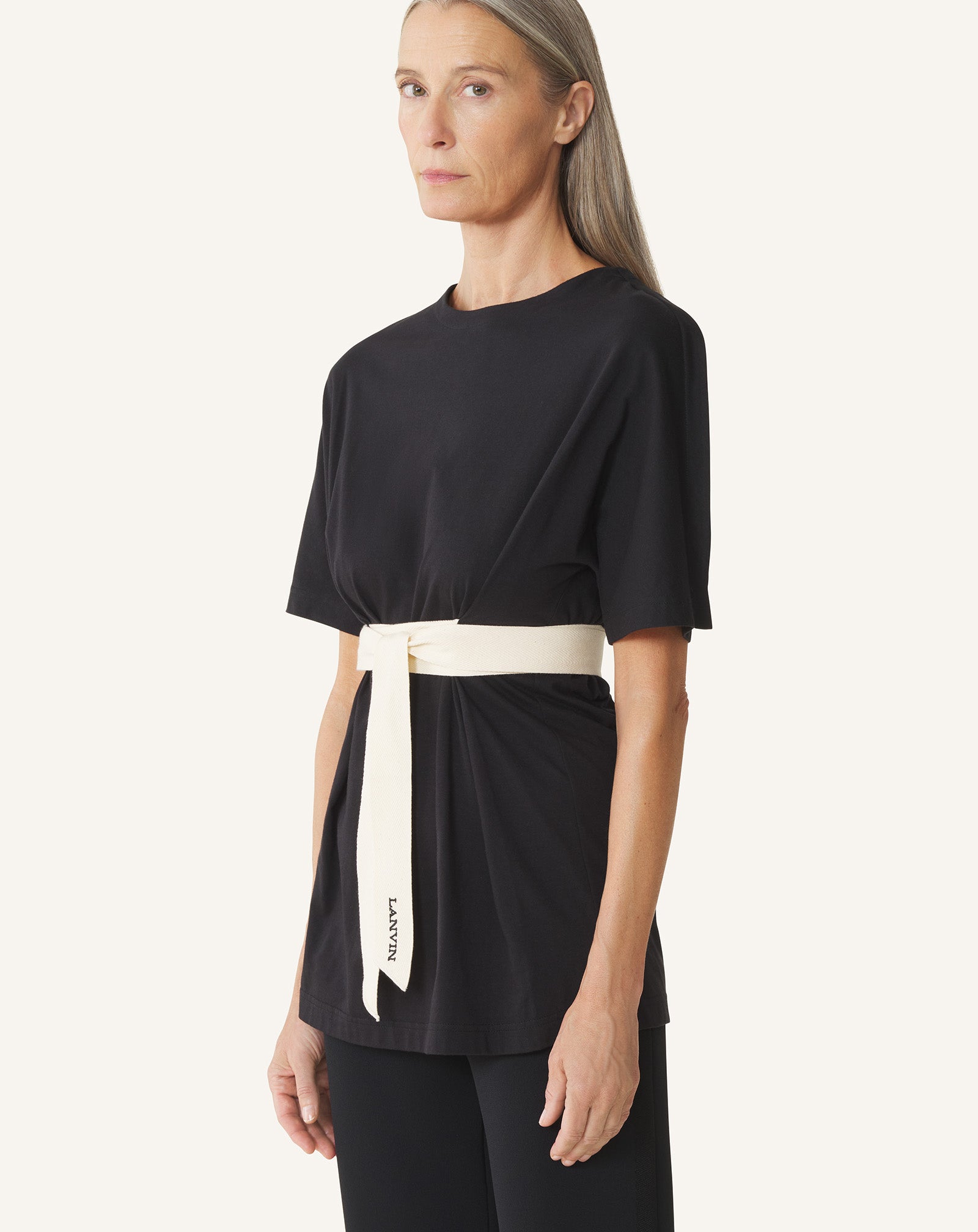 BELTED T-SHIRT IN COTTON AND SILK