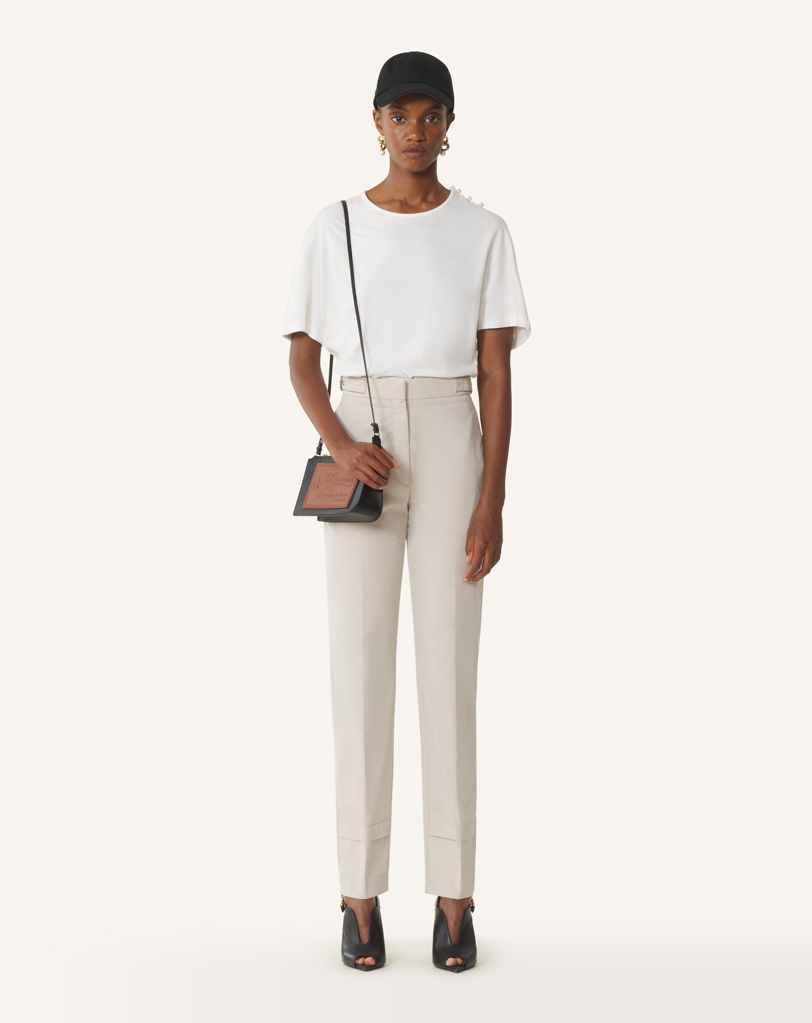 WHITE CAPE-EFFECT T-SHIRT IN COTTON AND SILK