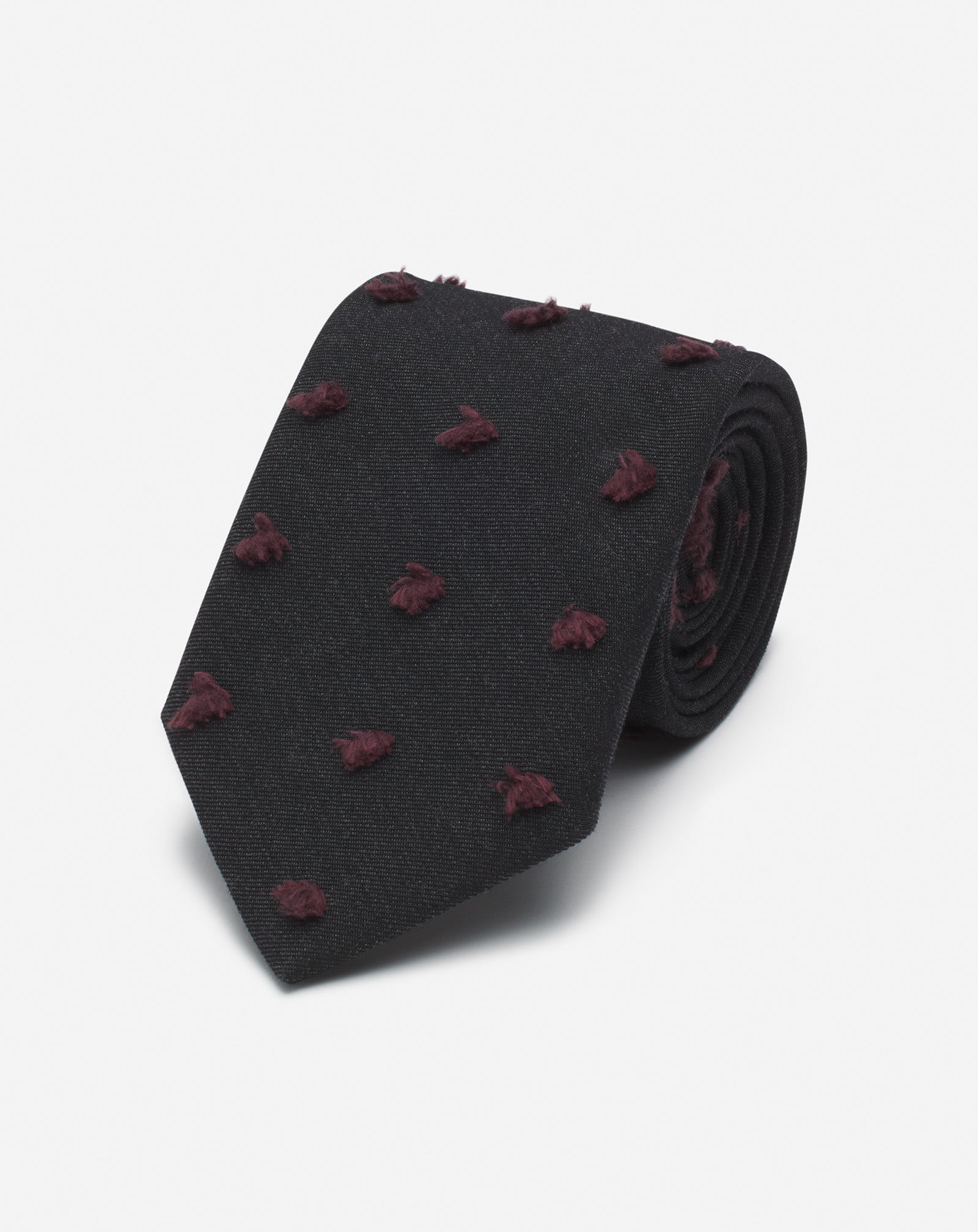 GREY LANVIN WOVEN WOOL TIE WITH MAXI POLKA DOTS