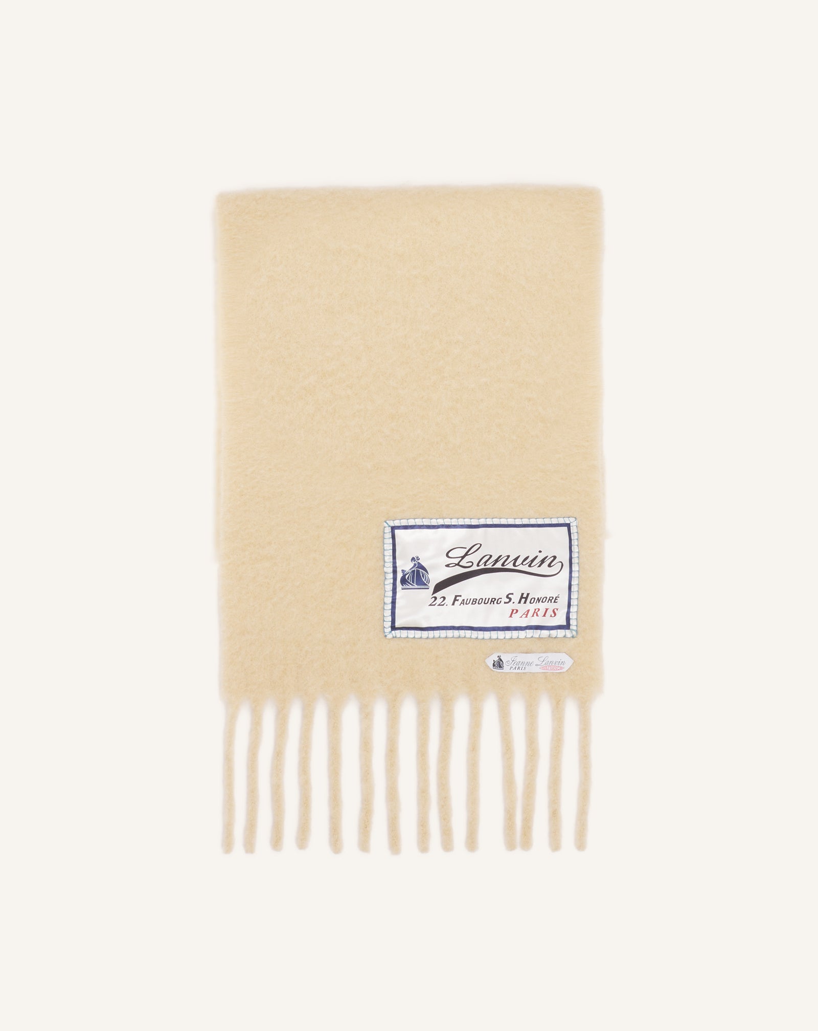 WHITE FRINGED WOOL SCARF WITH 22 FAUBOURG LABEL