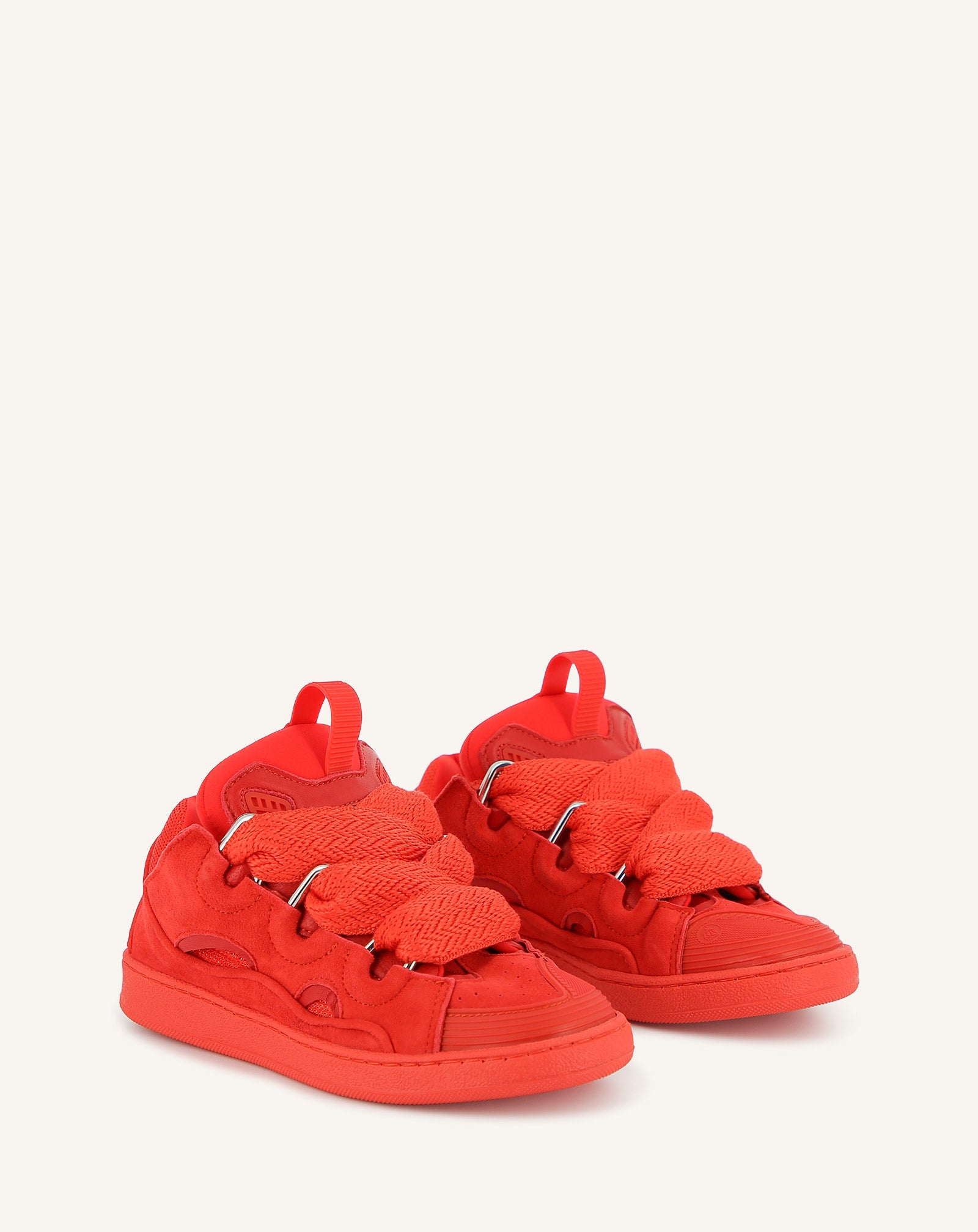 RED CURB LACE-UP SNEAKERS