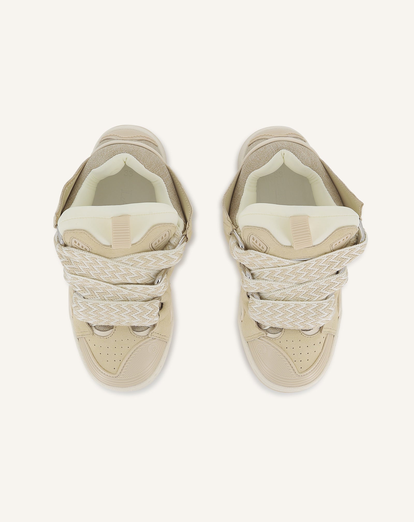 BEIGE CURB LACE-UP SNEAKERS
