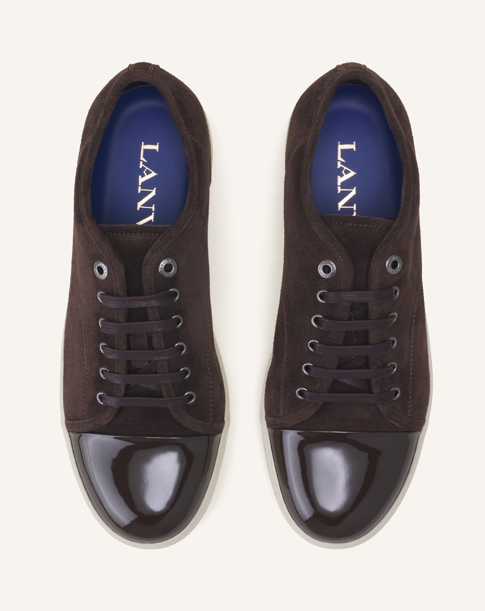 BROWN DBB1 PATENT LEATHER AND SUEDE SNEAKERS