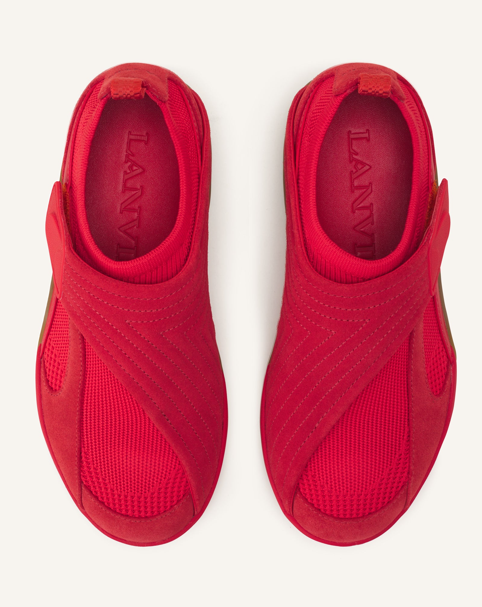 RED LNV1 KNIT AND SUEDE SNEAKERS