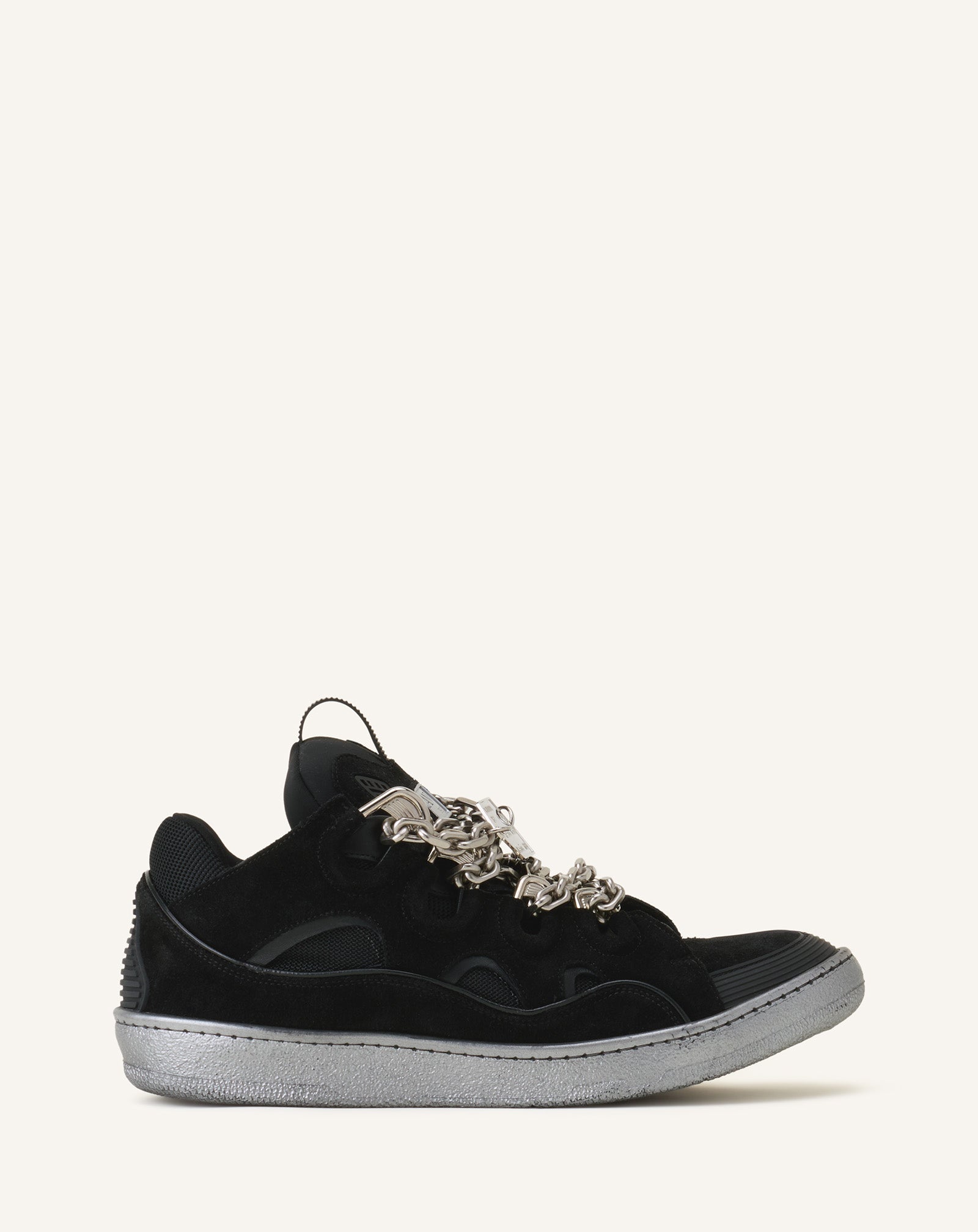 BLACK CURB SNEAKERS ID CHAIN IN SUEDE