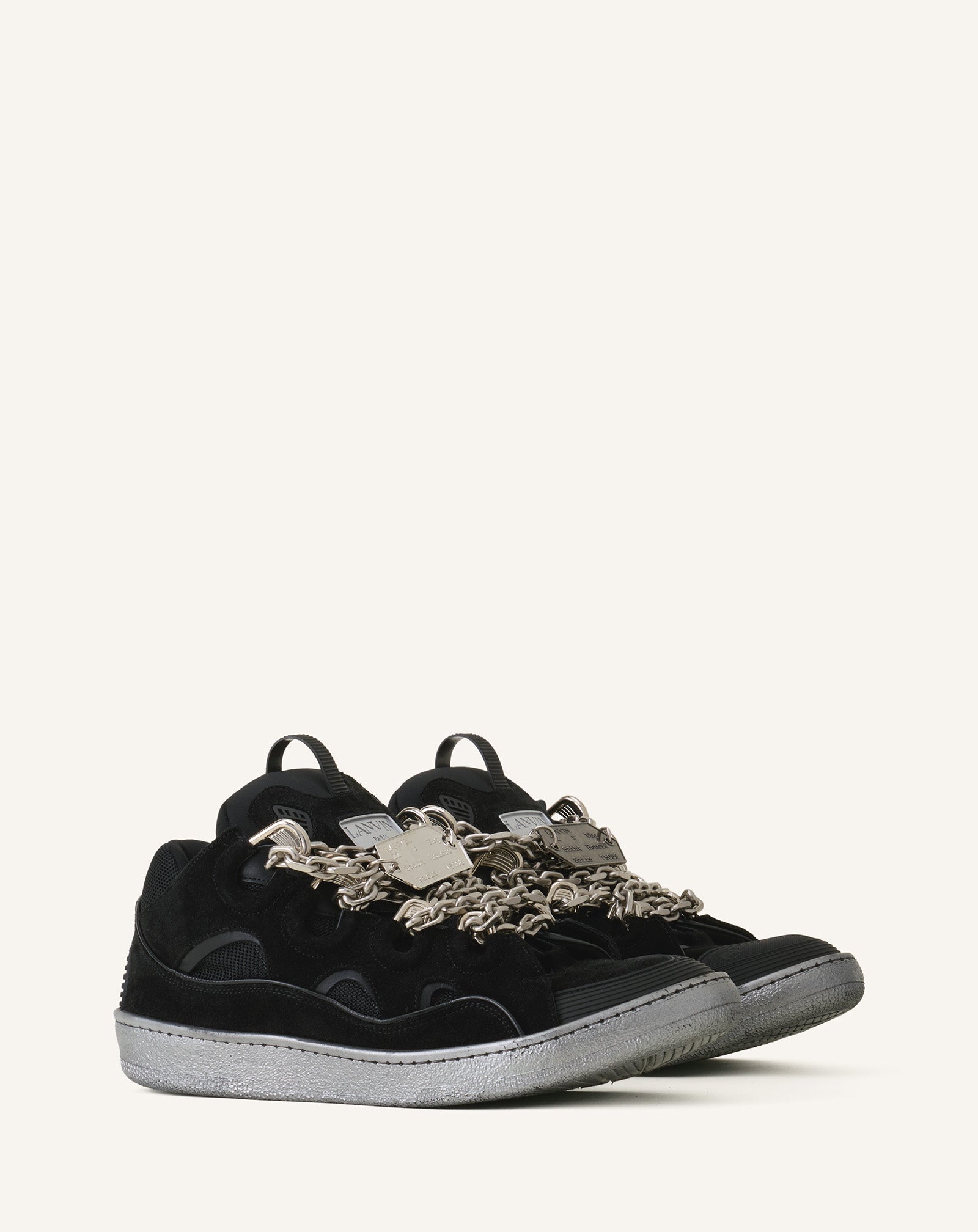 BLACK CURB SNEAKERS ID CHAIN IN SUEDE