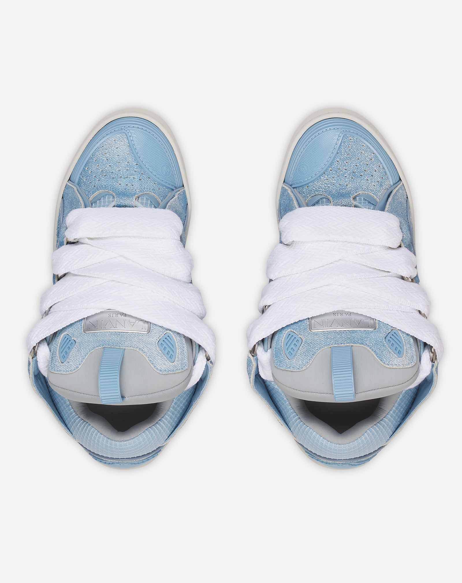 CURB DENIM-EFFECT LEATHER SNEAKERS