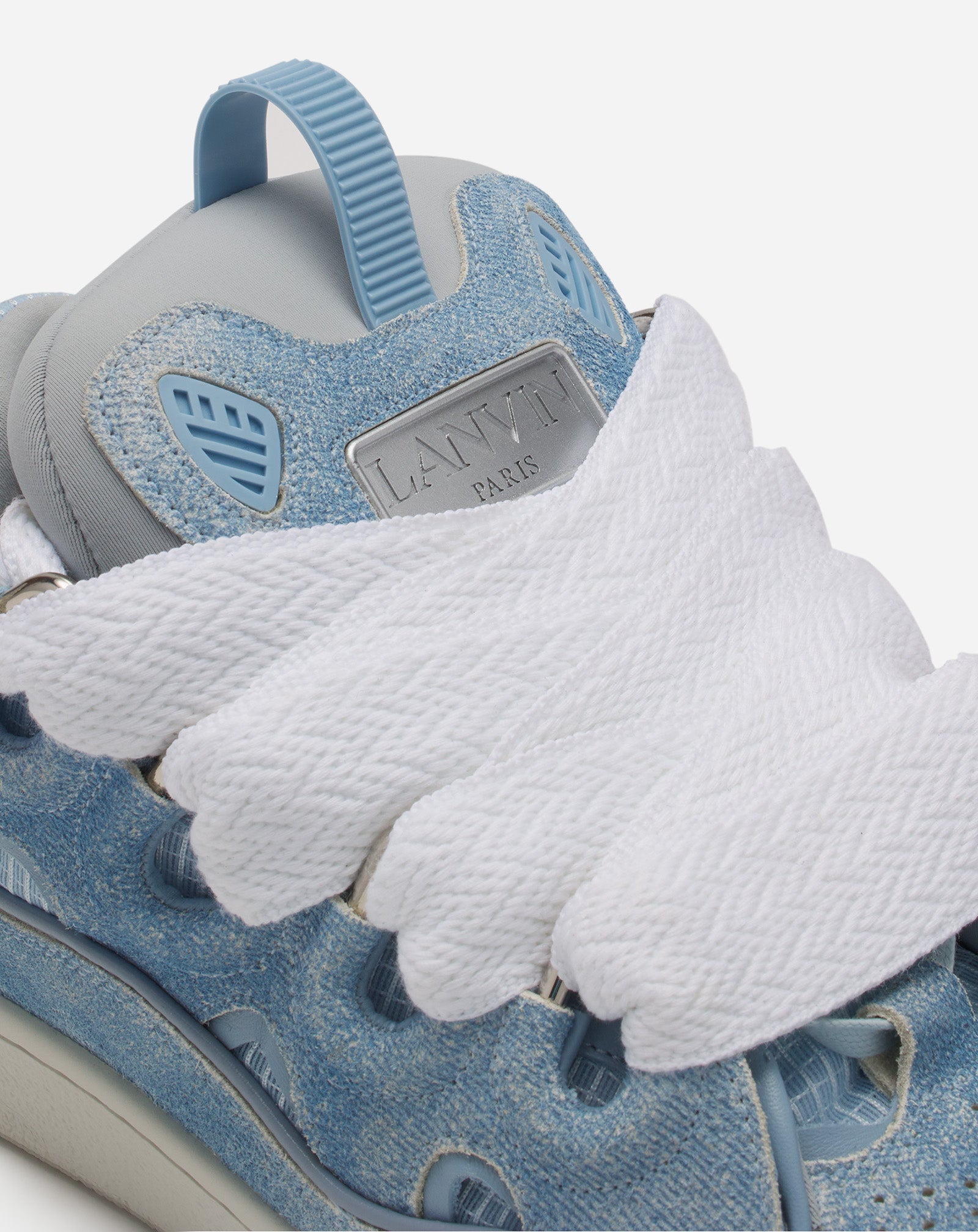 CURB DENIM-EFFECT LEATHER SNEAKERS