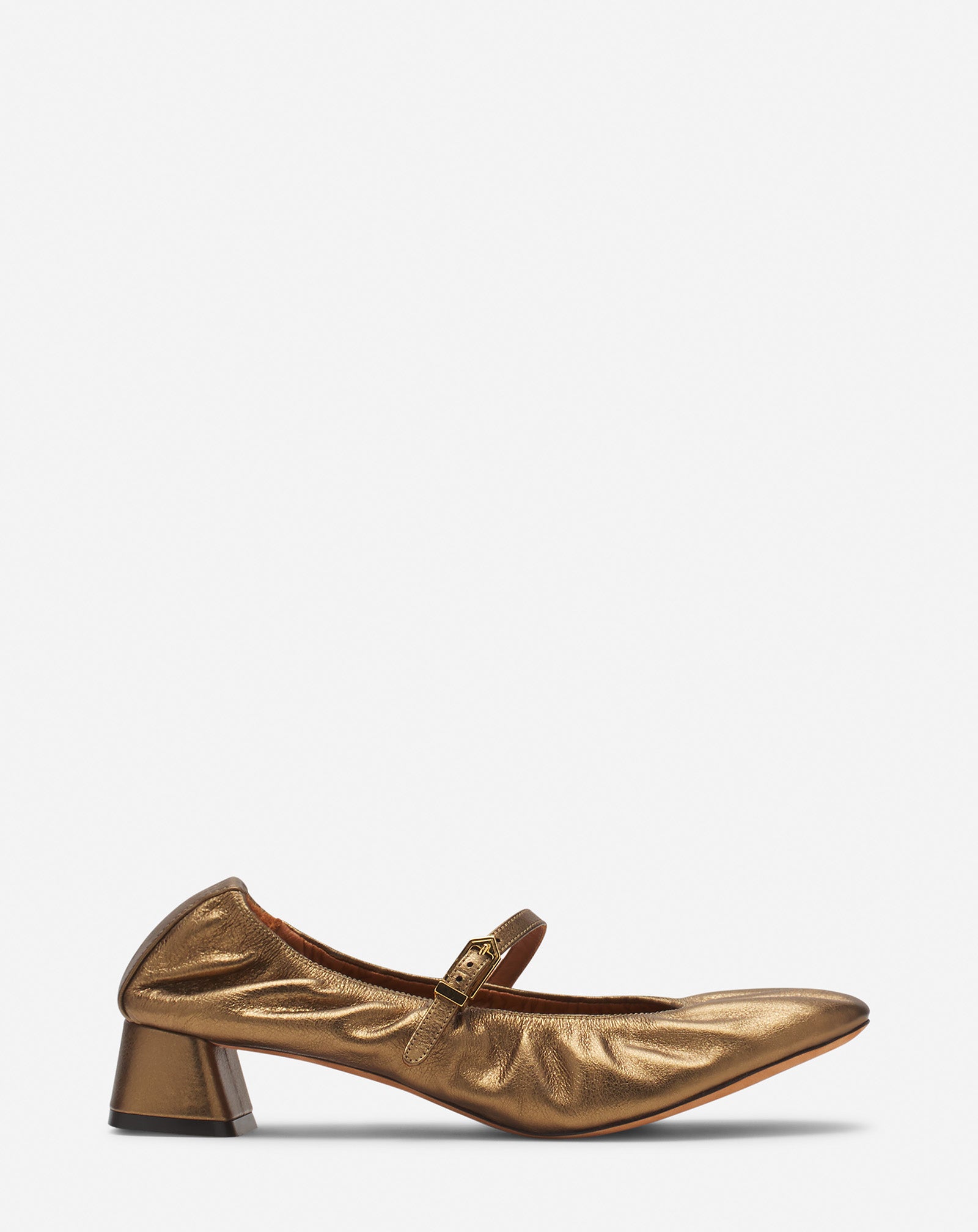 MARY JANES WITH METALLIC LEATHER HEELS