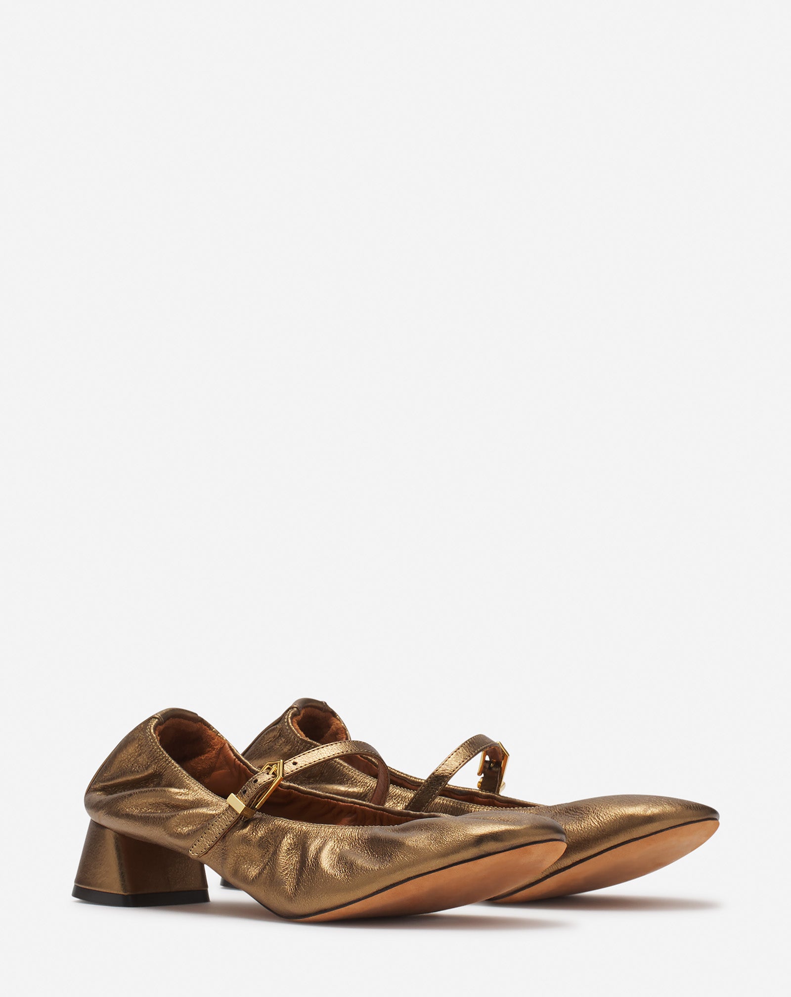 MARY JANES WITH METALLIC LEATHER HEELS