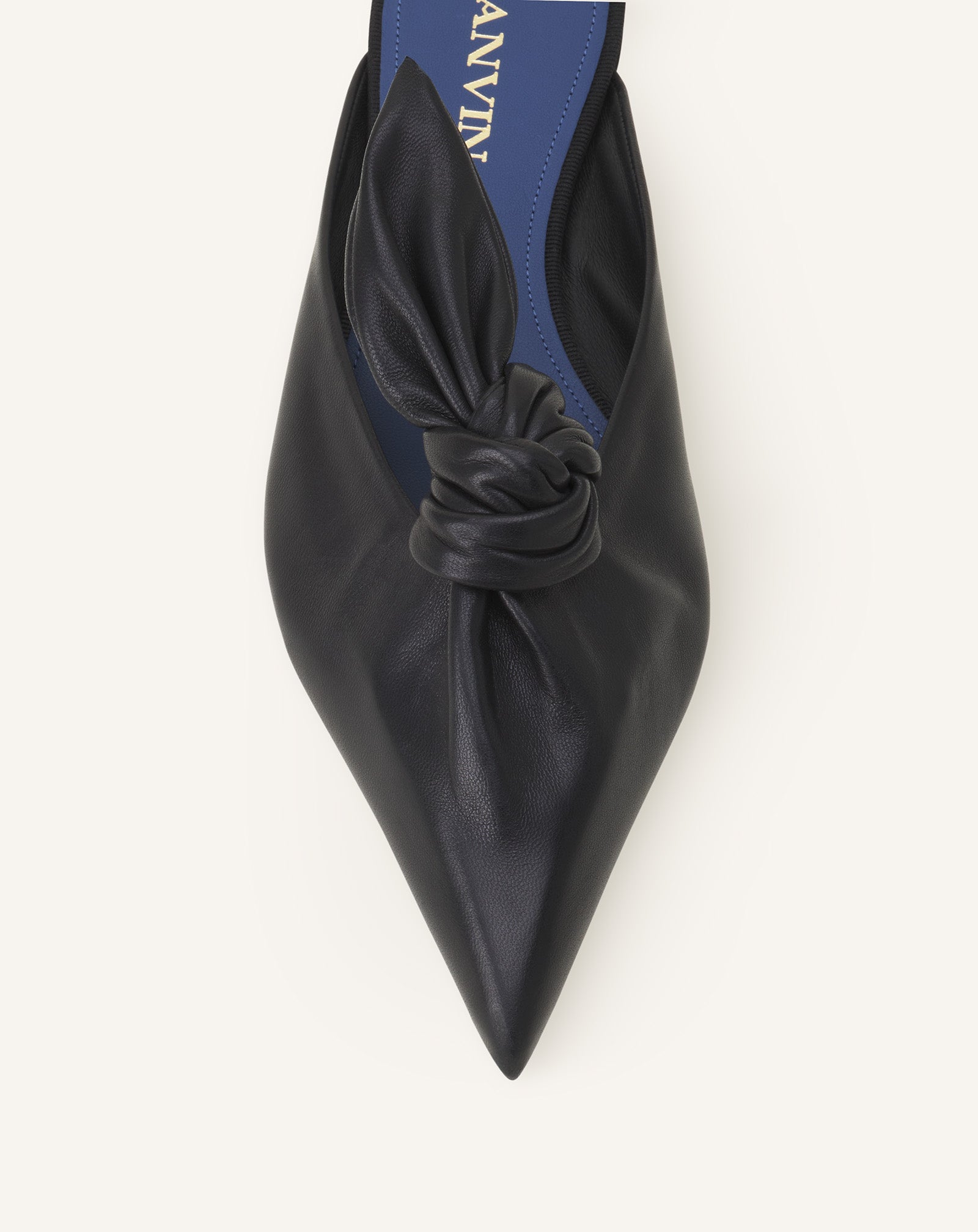 BLACK MIDNIGHT STEP HEELED MULES WITH A LEATHER BOW