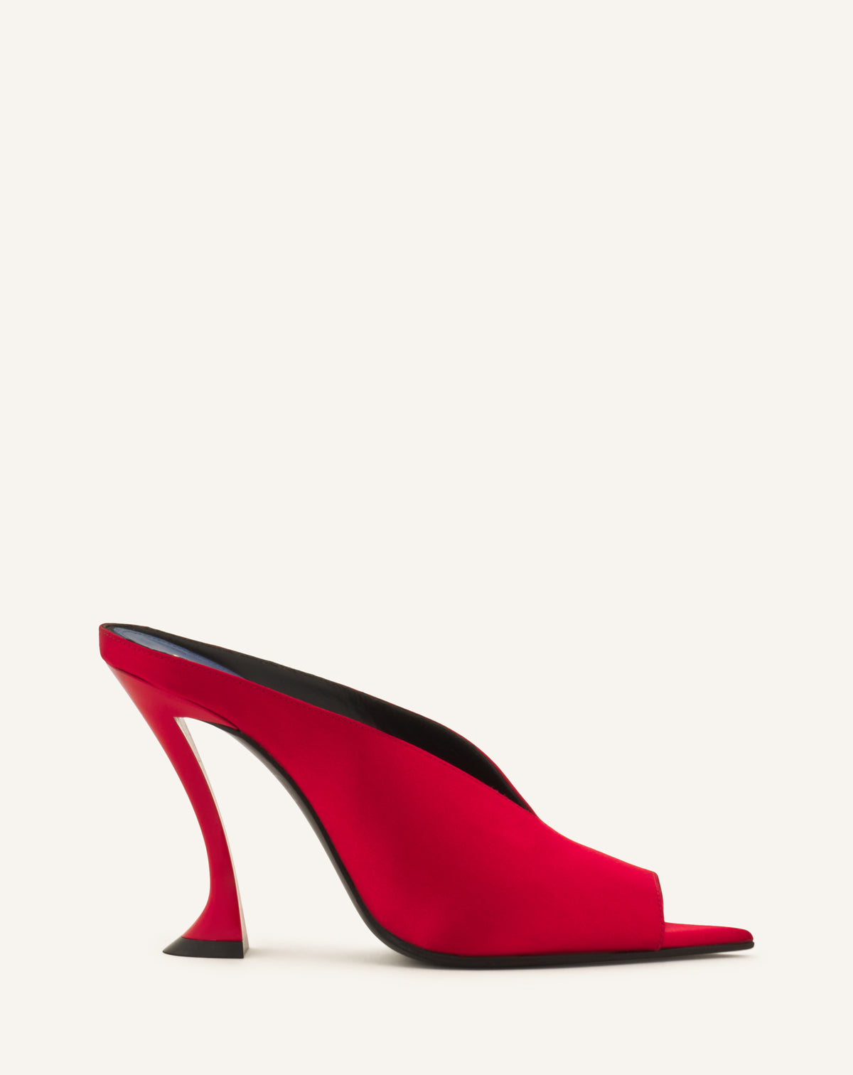 RED MIDNIGHT STEP MULES IN SATIN