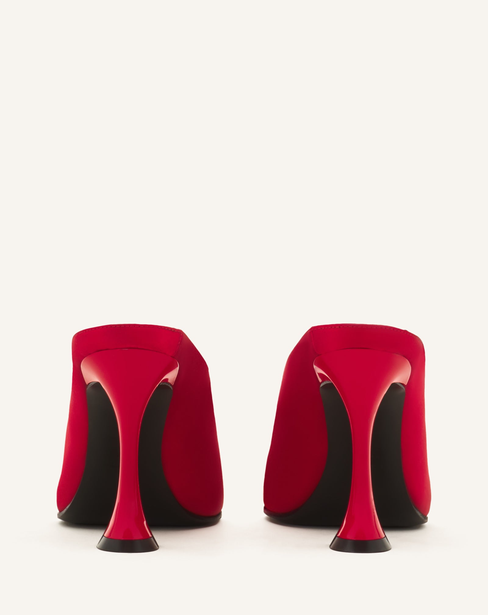 RED MIDNIGHT STEP MULES IN SATIN