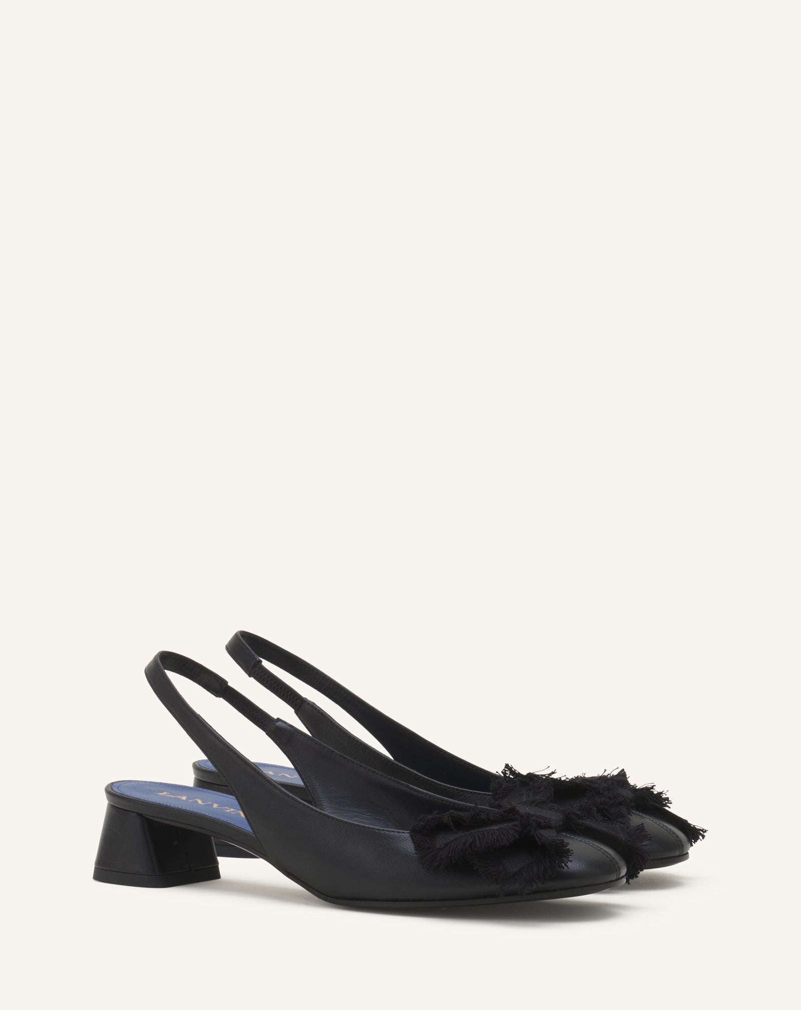 BLACK HEELED SLINGBACK BALLERINA IN LEATHER