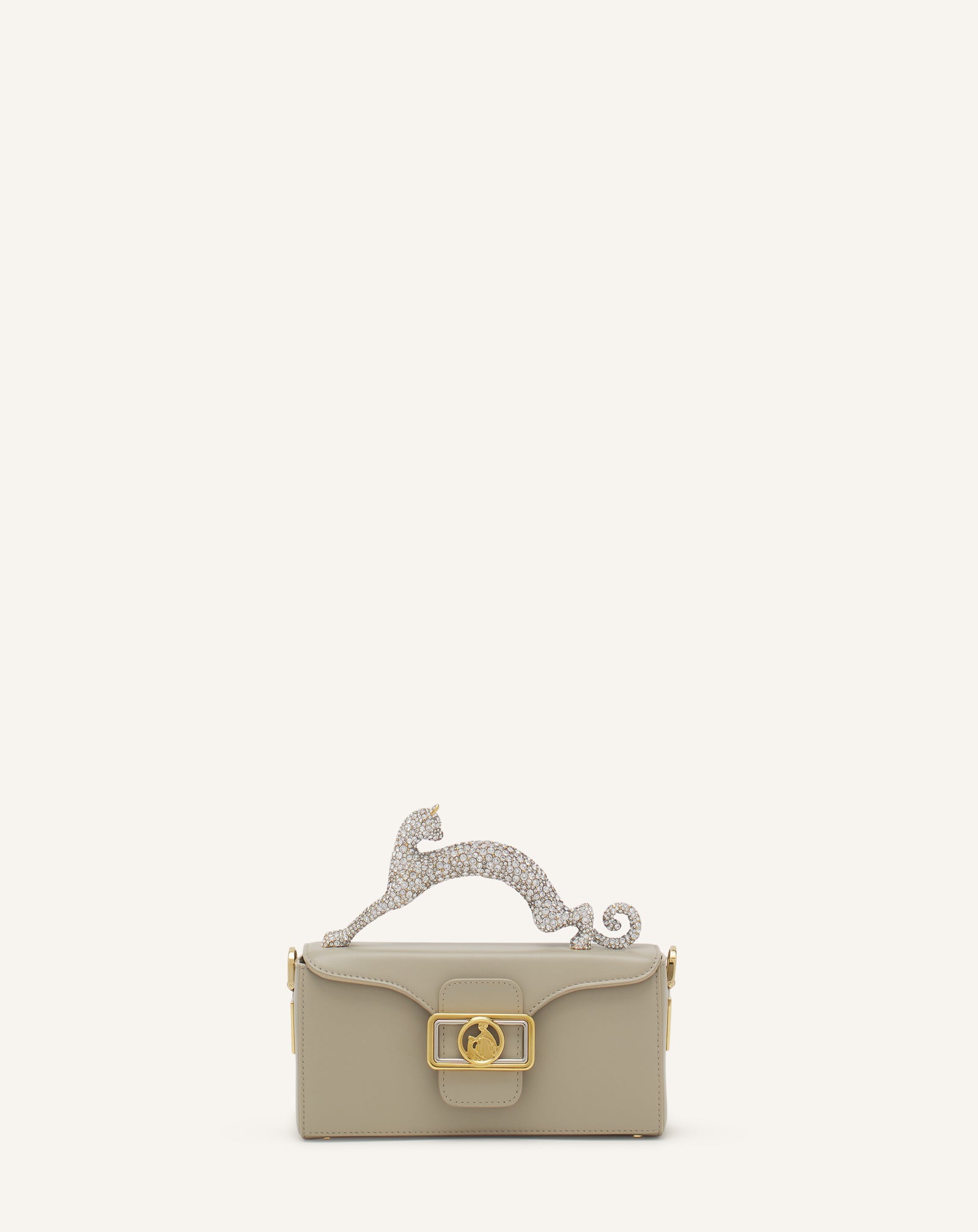 WHITE PENCIL CAT NANO BAG IN LEATHER AND RHINESTONES