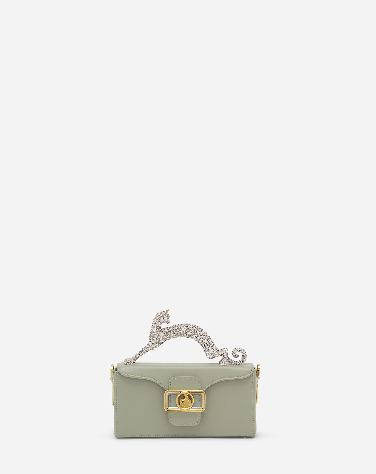 WHITE PENCIL CAT NANO BAG IN LEATHER AND RHINESTONES