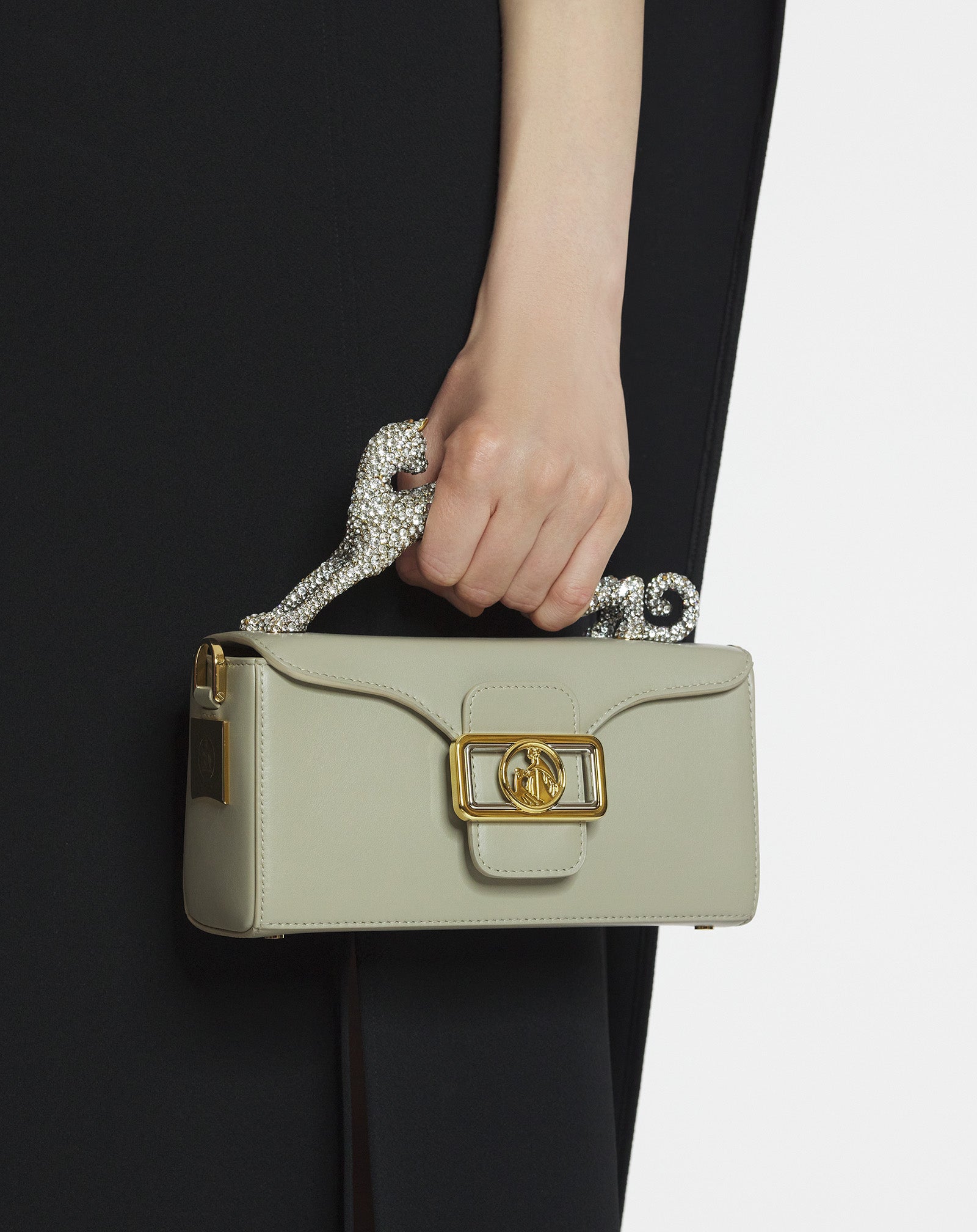 WHITE PENCIL CAT NANO BAG IN LEATHER AND RHINESTONES