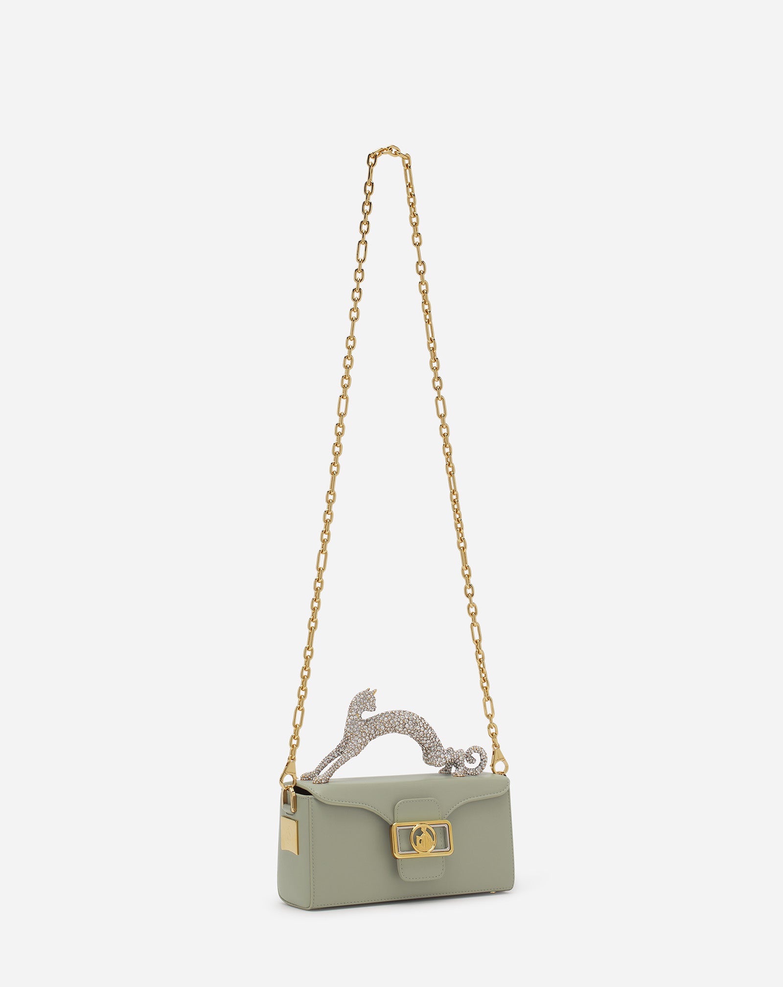 WHITE PENCIL CAT NANO BAG IN LEATHER AND RHINESTONES