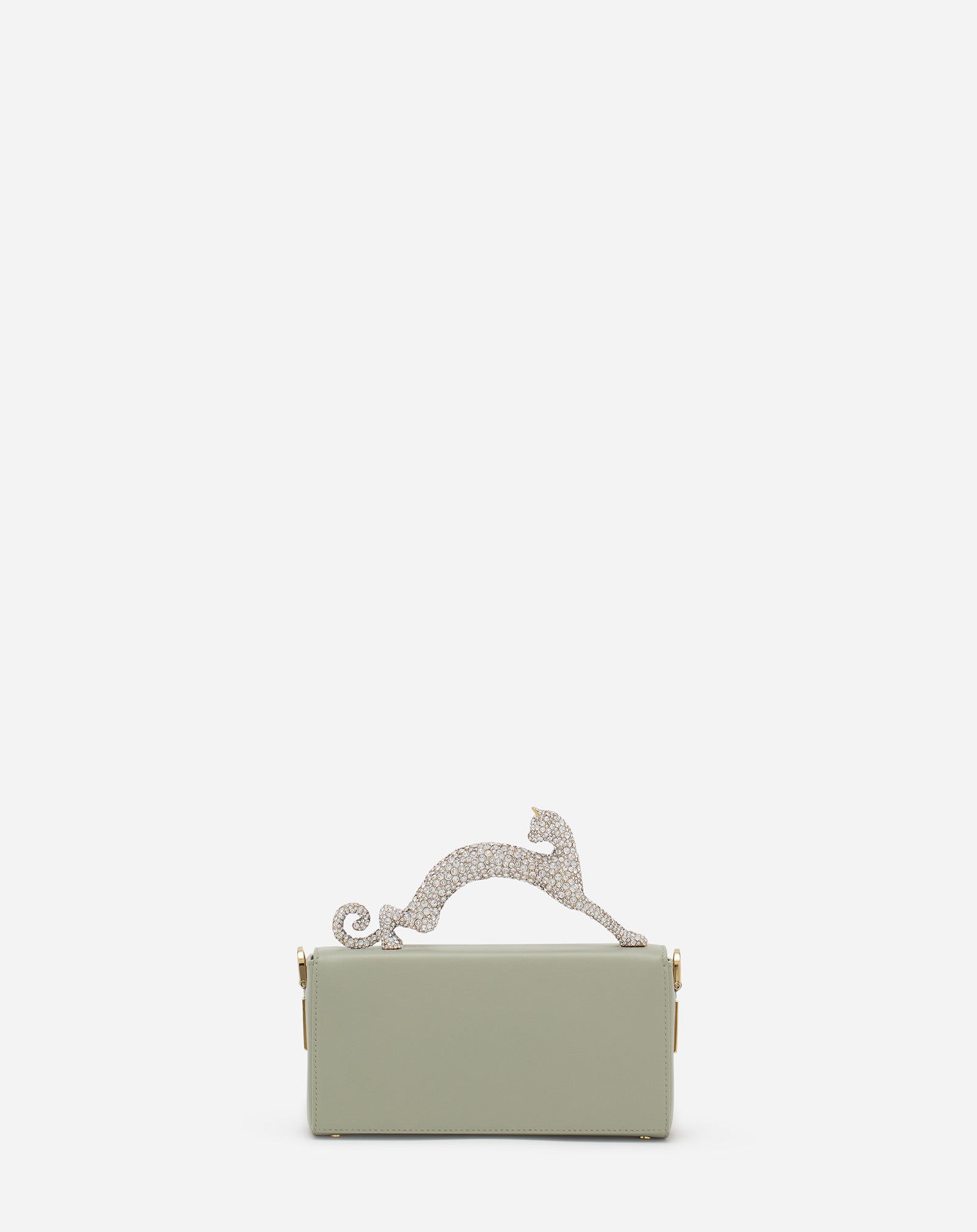WHITE PENCIL CAT NANO BAG IN LEATHER AND RHINESTONES