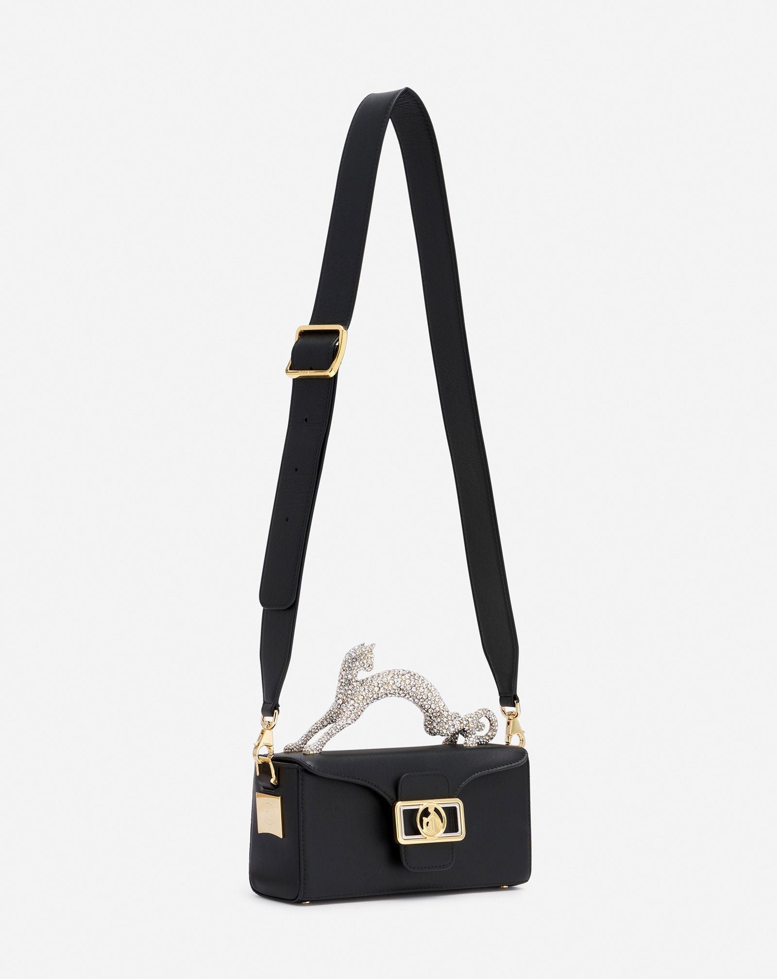 NANO PENCIL CAT BAG IN LEATHER AND RHINESTONE