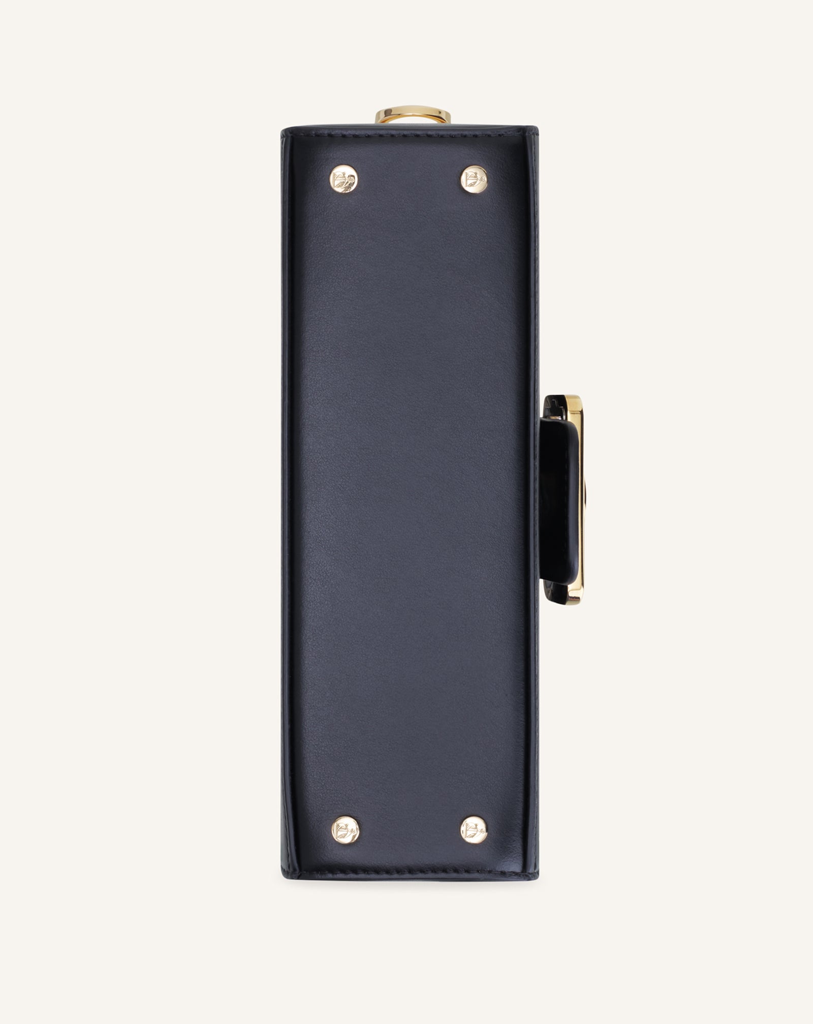 BLACK LEATHER NANO PENCIL CAT BAG WITH RHINESTONES