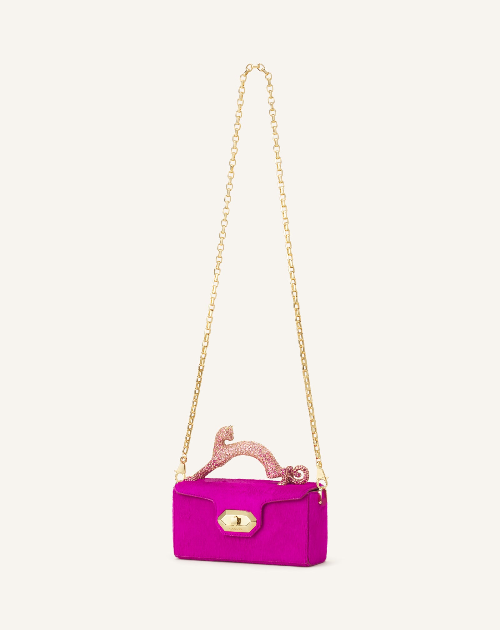PINK PENCIL CAT NANO BAG IN PONY AND RHINESTONES