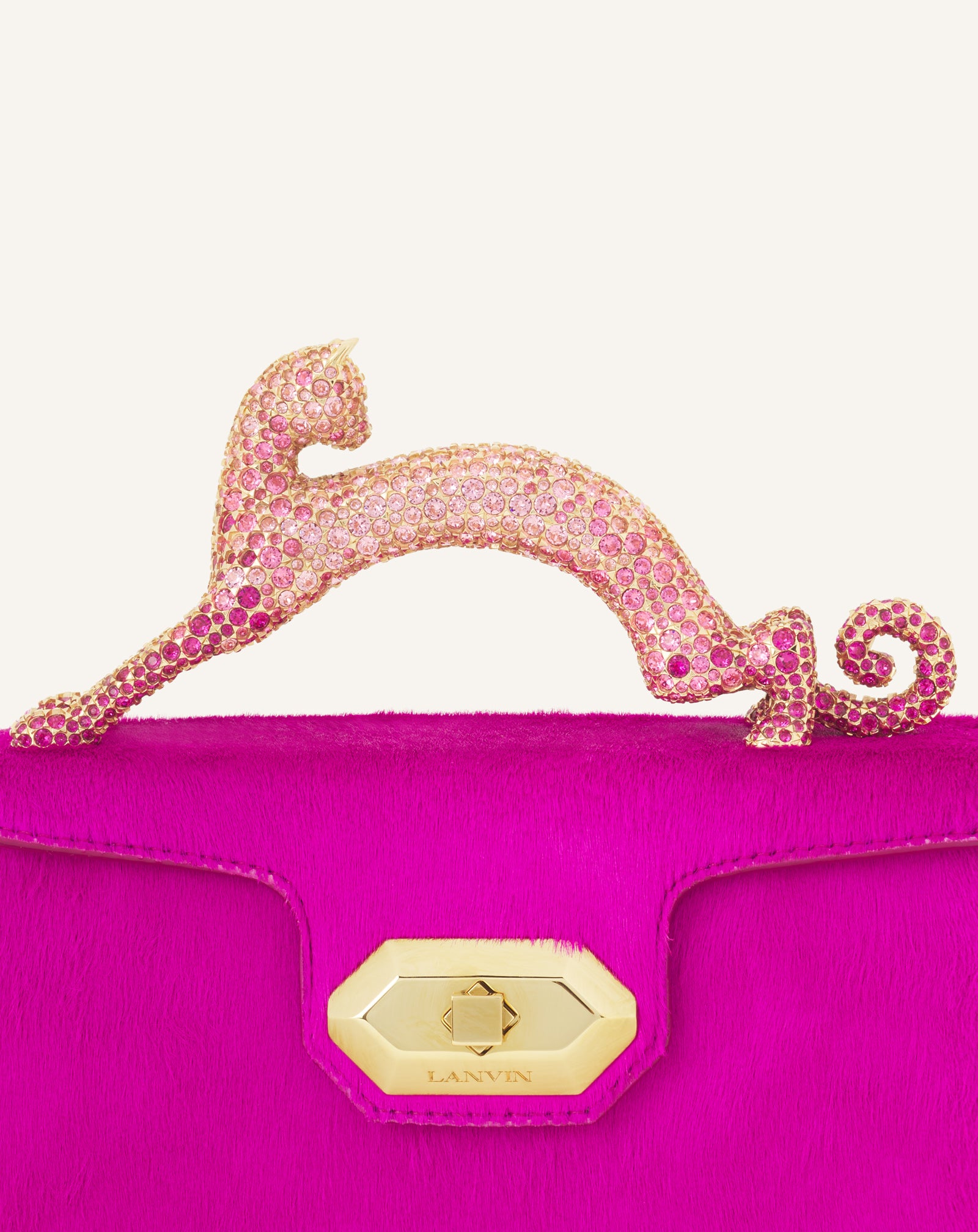 PINK PENCIL CAT NANO BAG IN PONY AND RHINESTONES