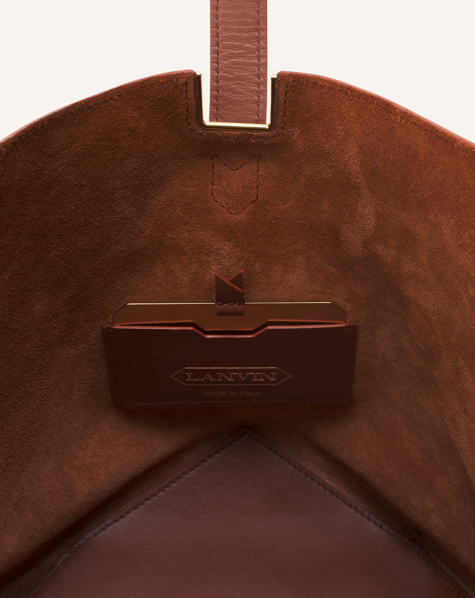 BROWN CATCH BY LANVIN BUCKET BAG IN GRAINED LEATHER