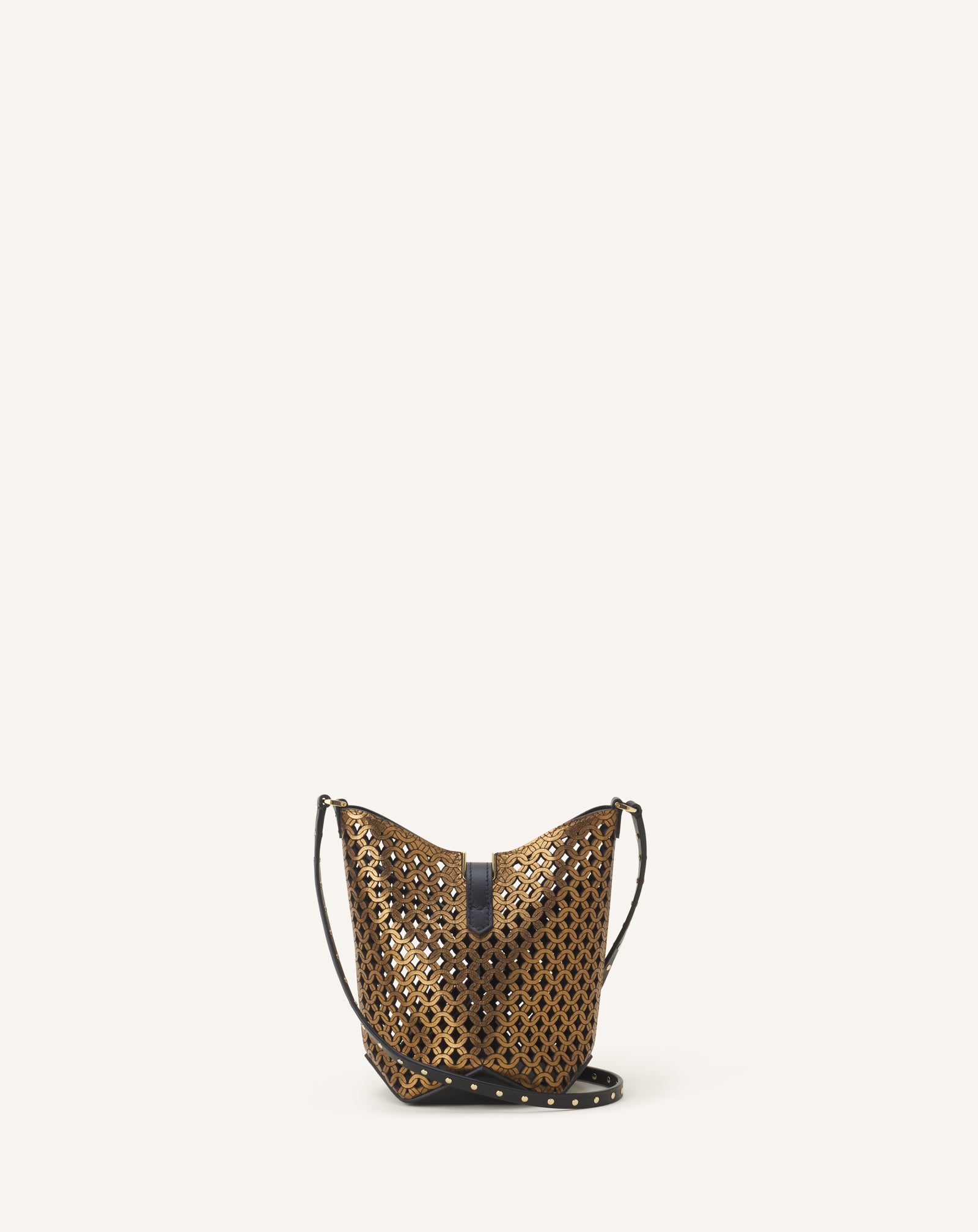 SILVER CATCH BY LANVIN NANO BUCKET BAG IN SHINY LEATHER