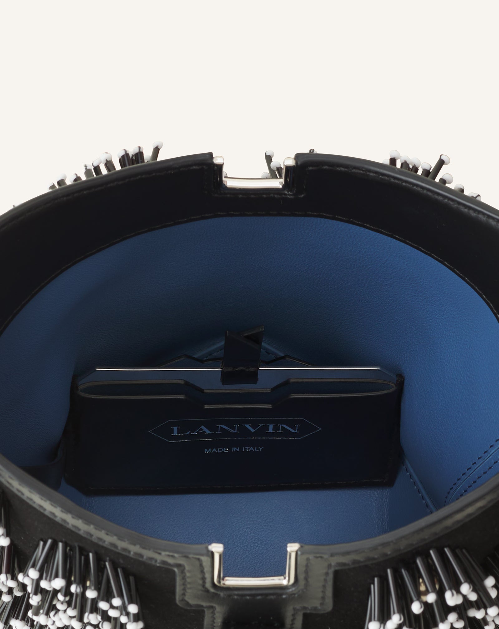 CATCH BY LANVIN EMBROIDERED LEATHER BUCKET BAG