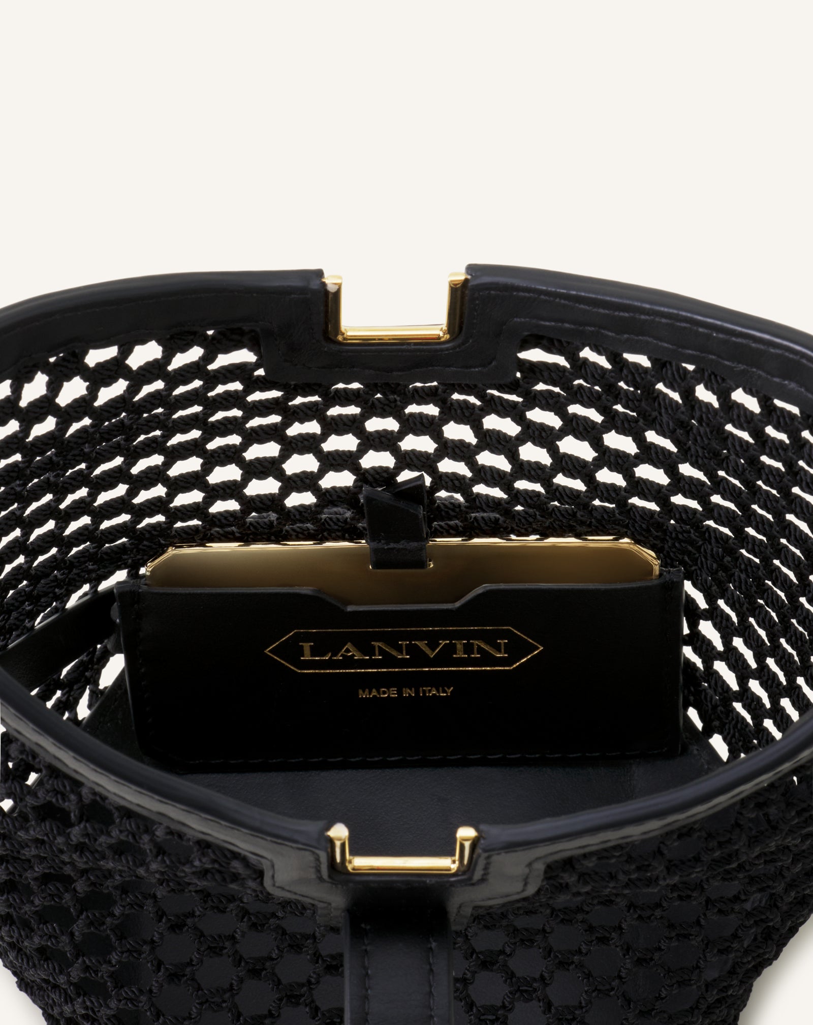 WHITE CATCH BY LANVIN NANO BUCKET BAG IN MESH
