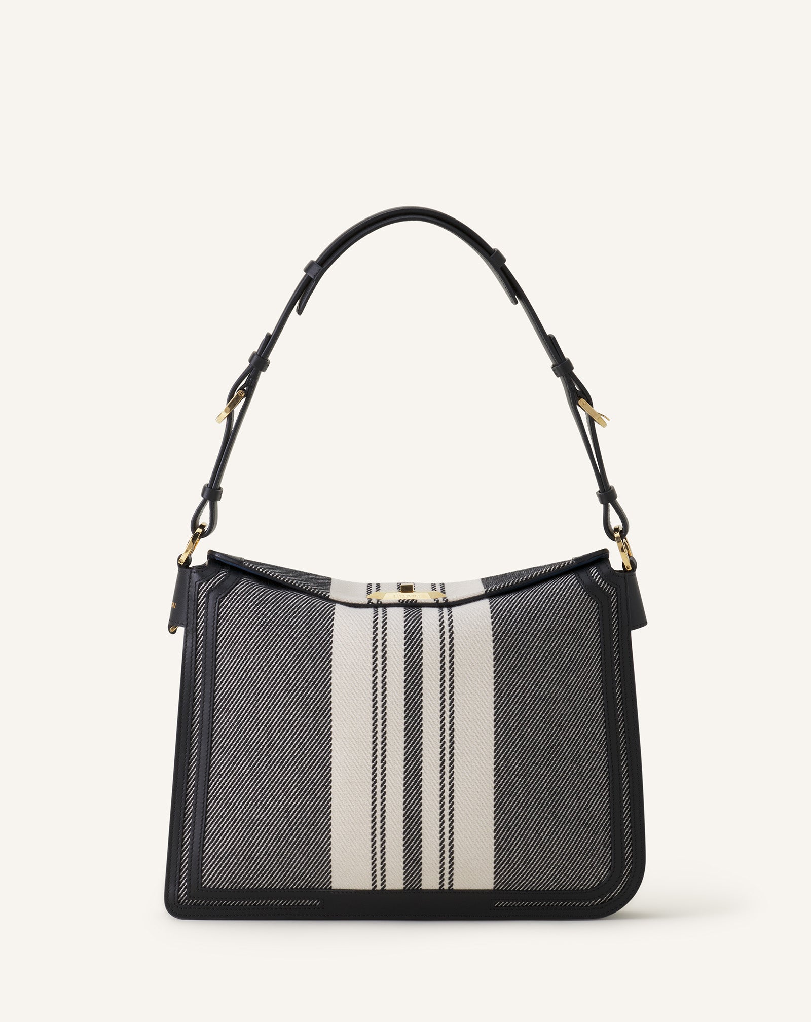 GREY COMPAGNON ASYMETRICAL SHOULDER BAG IN STRIPED CANVAS