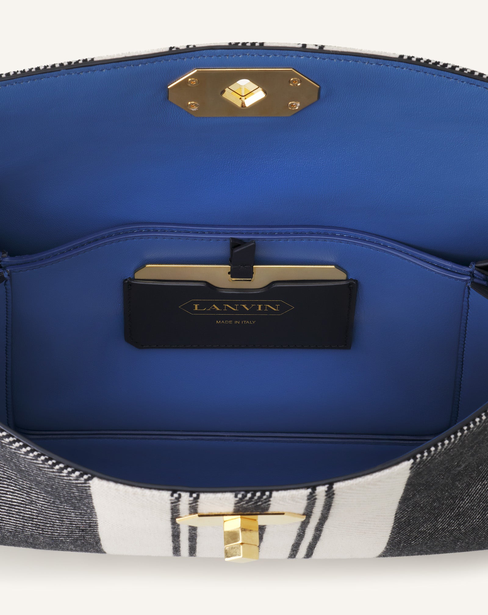 GREY COMPAGNON ASYMETRICAL SHOULDER BAG IN STRIPED CANVAS