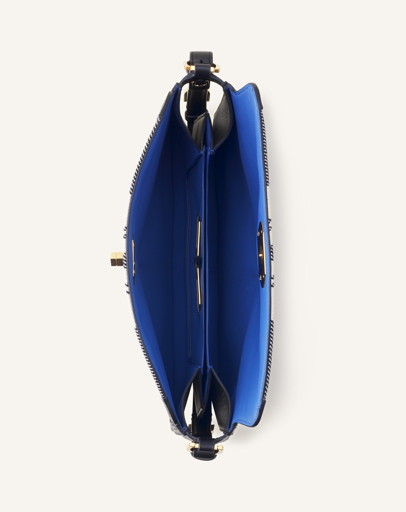 GREY COMPAGNON ASYMETRICAL SHOULDER BAG IN STRIPED CANVAS