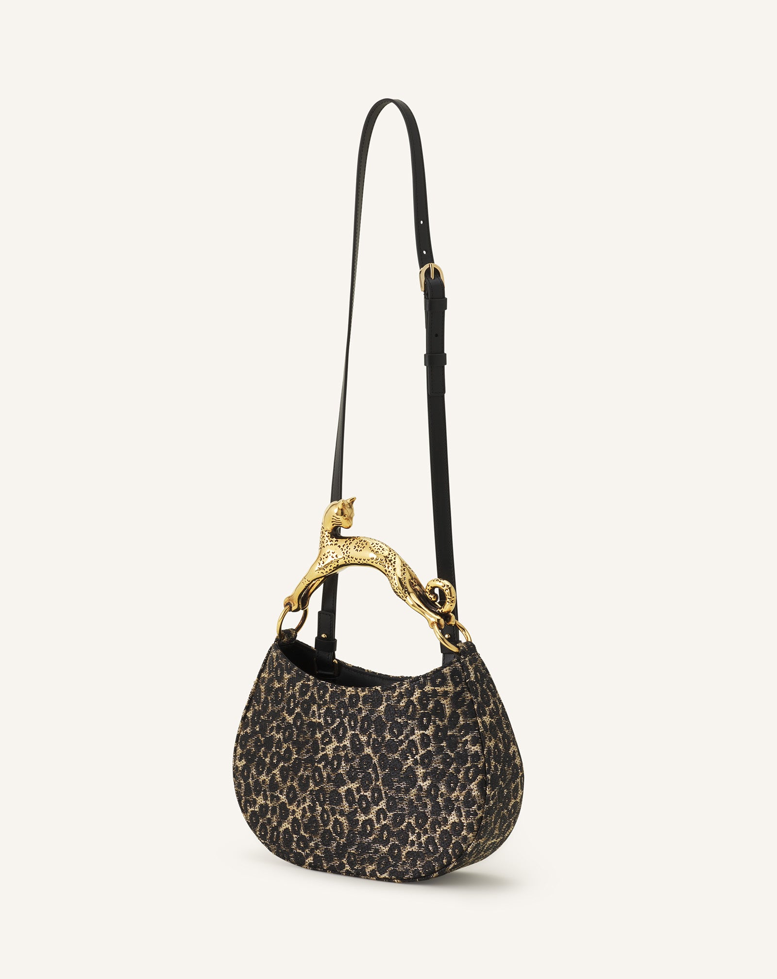 BEIGE HOBO CAT BAG IN RAFFIA LEOPARD PRINT