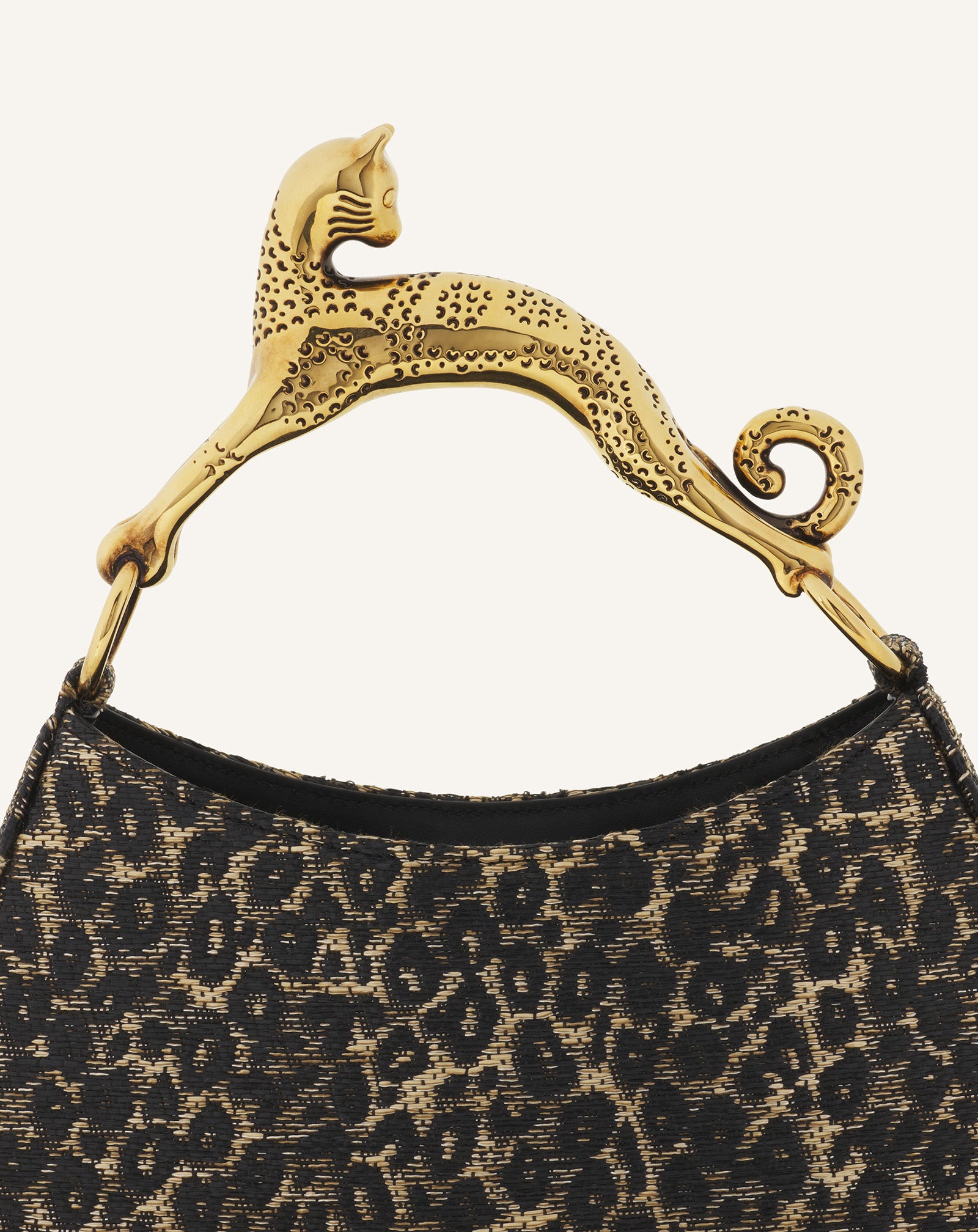 BEIGE HOBO CAT BAG IN RAFFIA LEOPARD PRINT